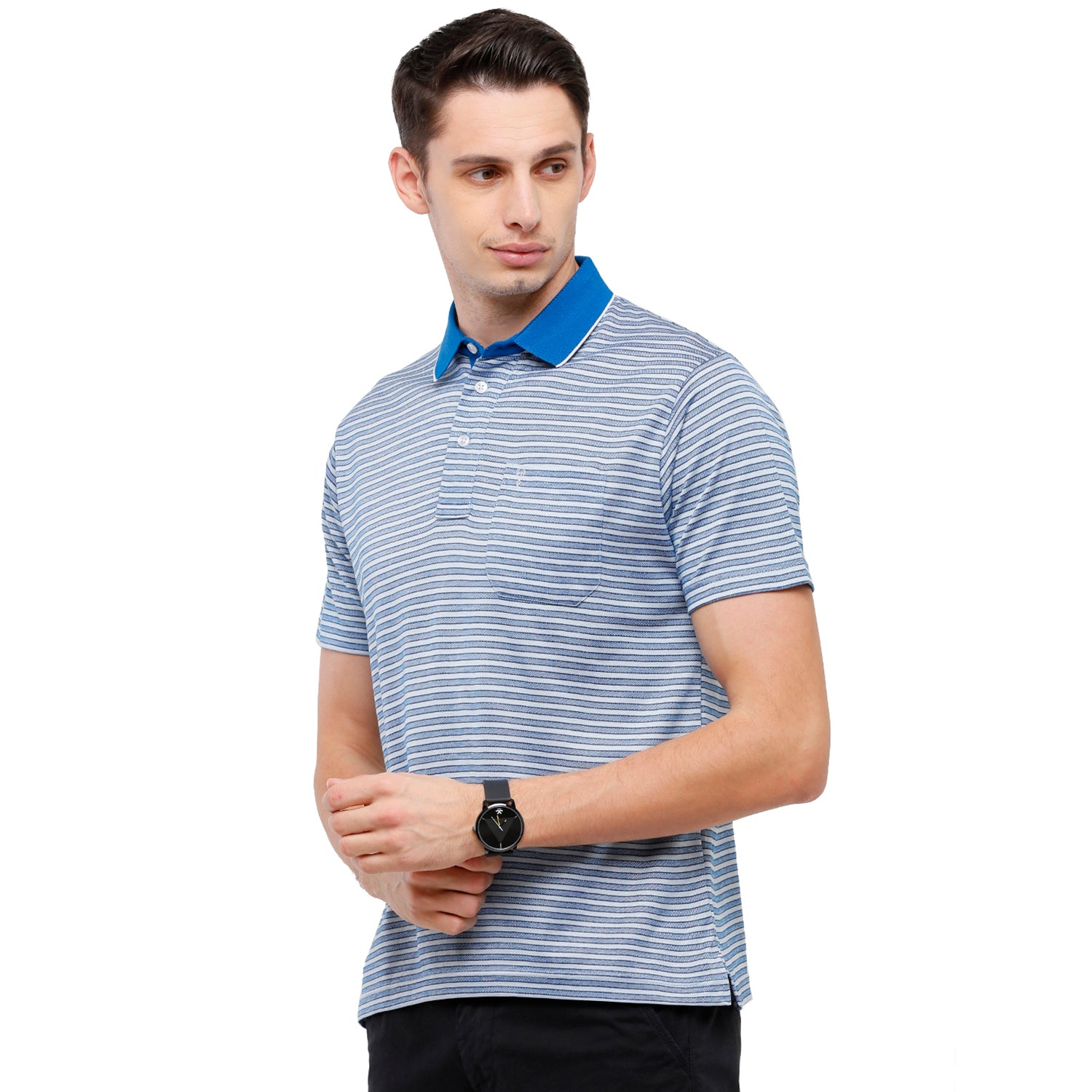 Classic Polo Men's Striped Authentic Fit Half Sleeve Premium R.Blue Stripe T-Shirt - Ultimo - - 263 A T-shirt Classic Polo 