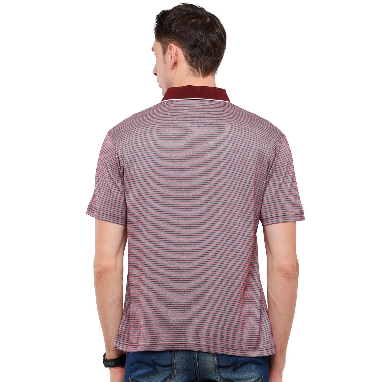 Classic Polo Men's Striped Authentic Fit Half Sleeve Premium Maroon Pink Stripe T-Shirt - Ultimo - 263 B T-shirt Classic Polo 