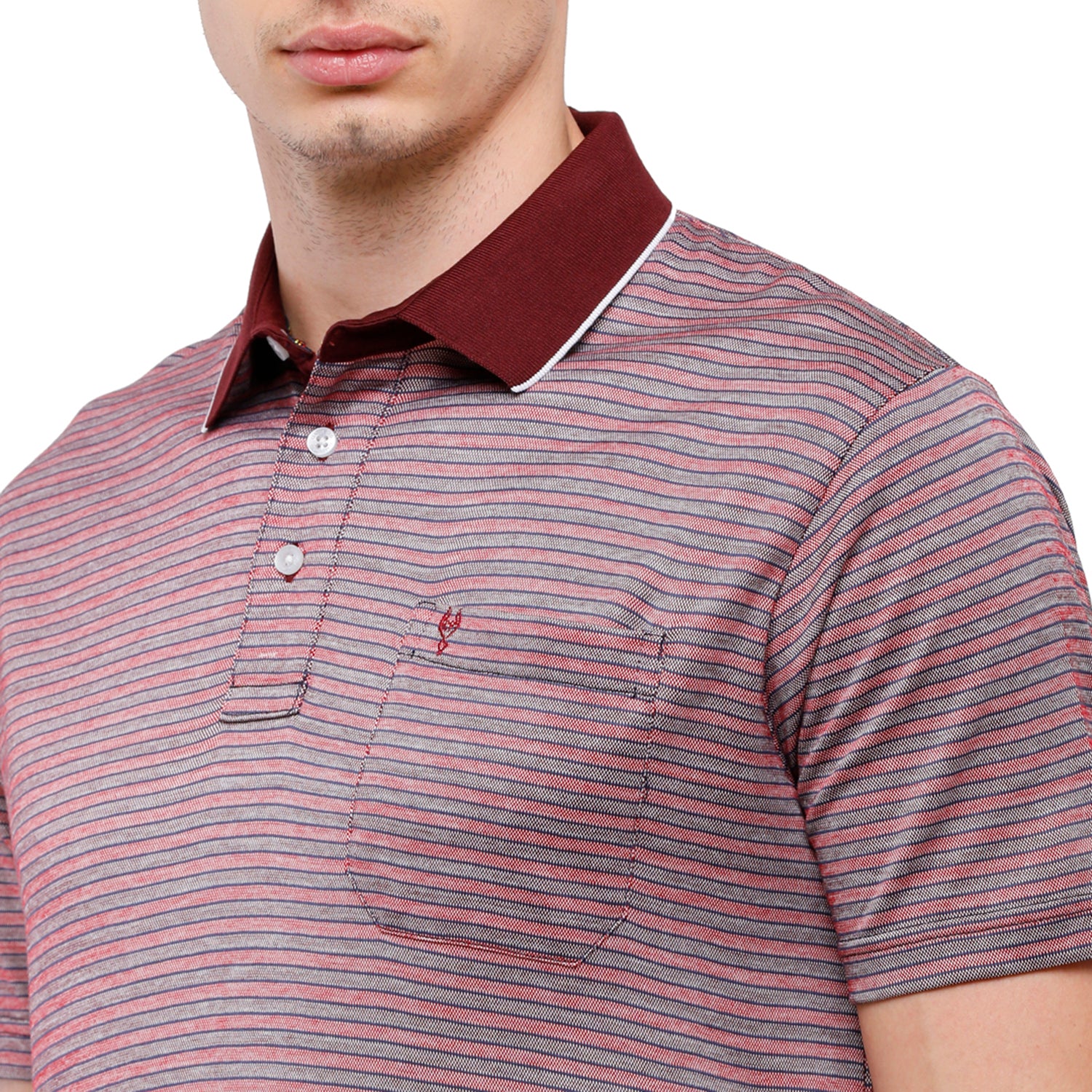 Classic Polo Men's Striped Authentic Fit Half Sleeve Premium Maroon Pink Stripe T-Shirt - Ultimo - 263 B T-shirt Classic Polo 