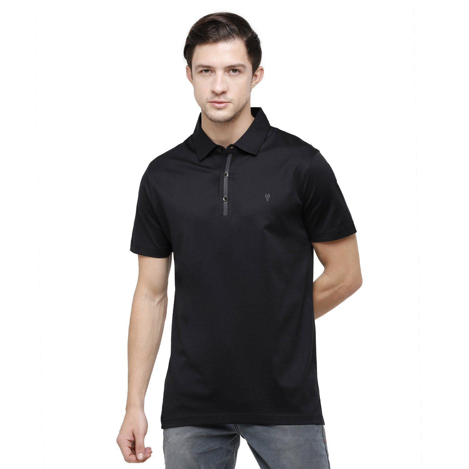 Classic Polo Mens Solid Polo Neck Half Sleeve Slim Fit 100% Cotton Black Fashion T-Shirt ( UNICO - 13 A SF P ) T-shirt Classic Polo 