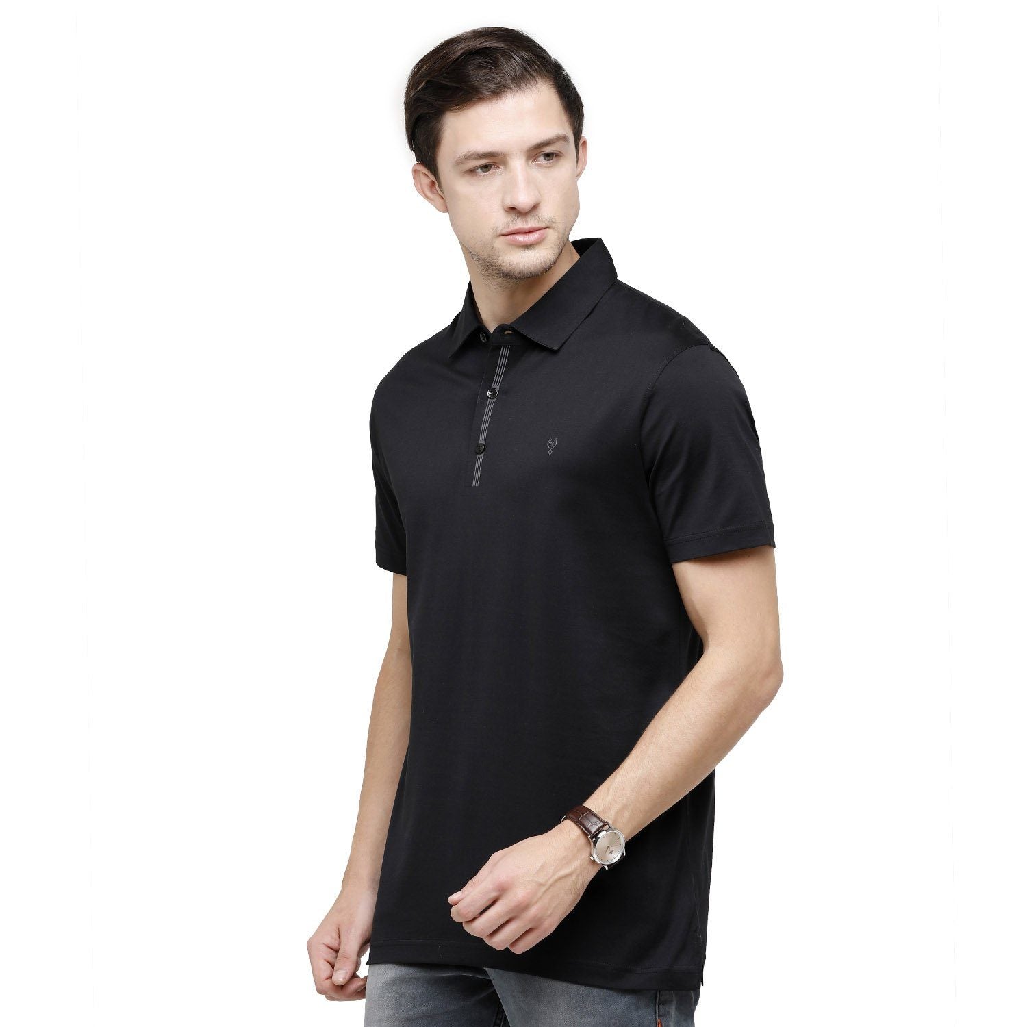 Classic Polo Mens Solid Polo Neck Half Sleeve Slim Fit 100% Cotton Black Fashion T-Shirt ( UNICO - 13 A SF P ) T-shirt Classic Polo 