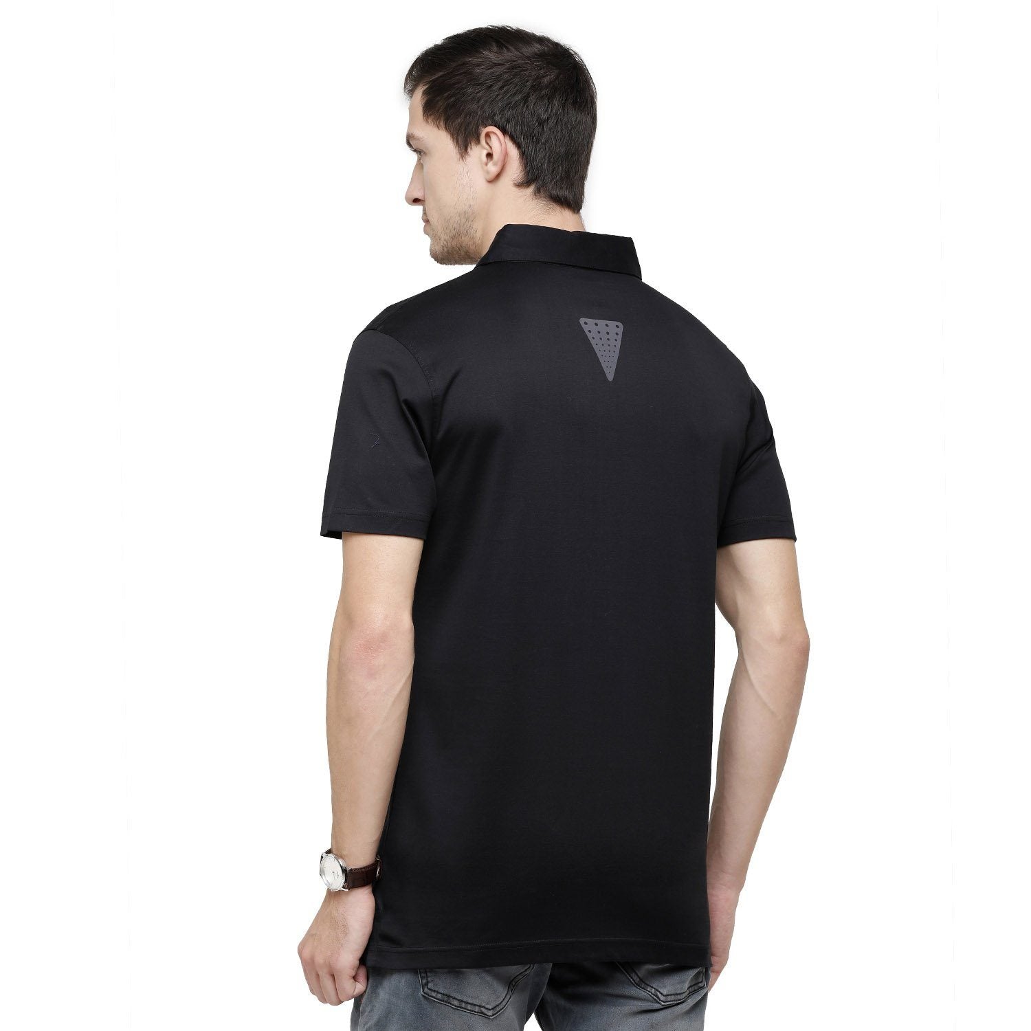 Classic Polo Mens Solid Polo Neck Half Sleeve Slim Fit 100% Cotton Black Fashion T-Shirt ( UNICO - 13 A SF P ) T-shirt Classic Polo 