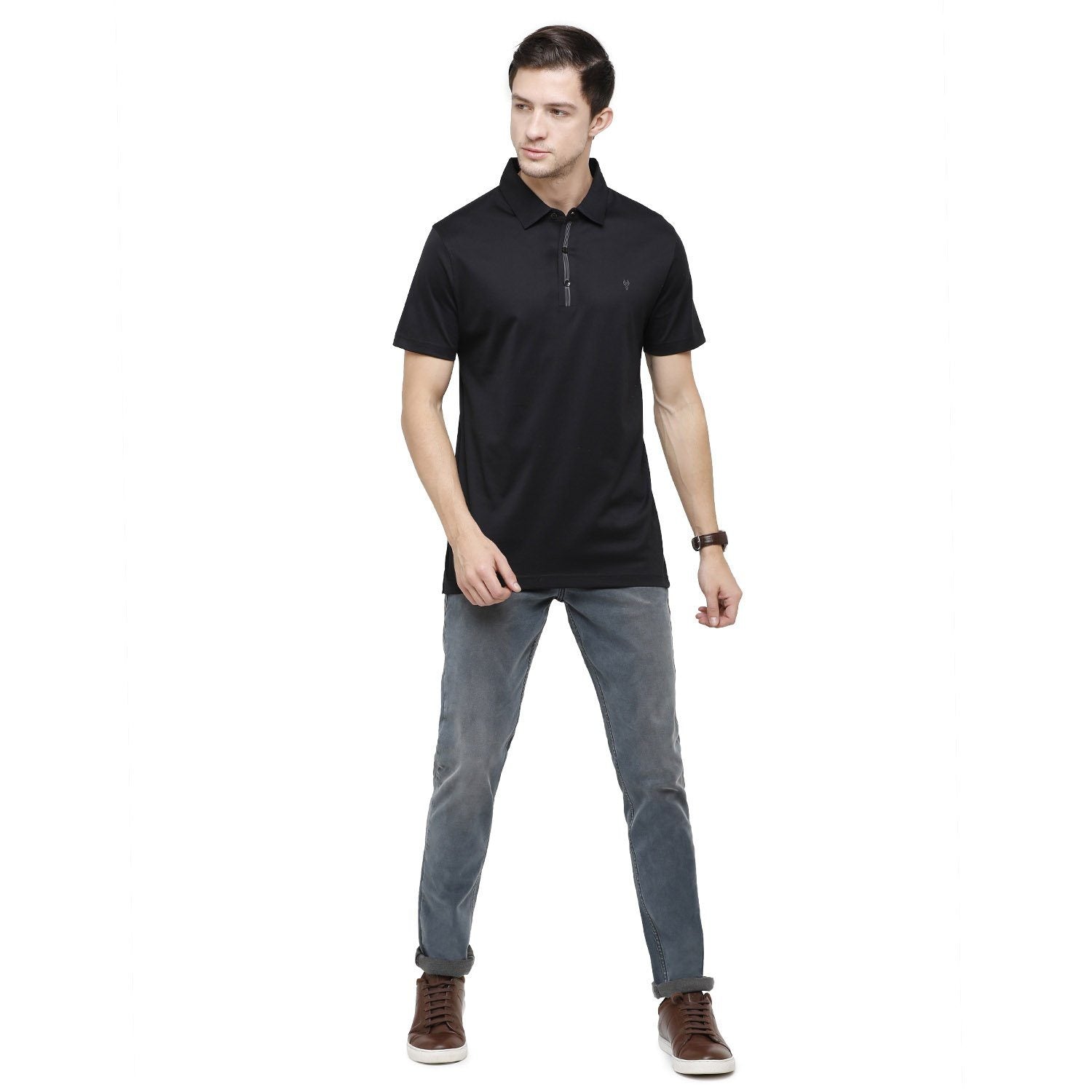 Classic Polo Mens Solid Polo Neck Half Sleeve Slim Fit 100% Cotton Black Fashion T-Shirt ( UNICO - 13 A SF P ) T-shirt Classic Polo 
