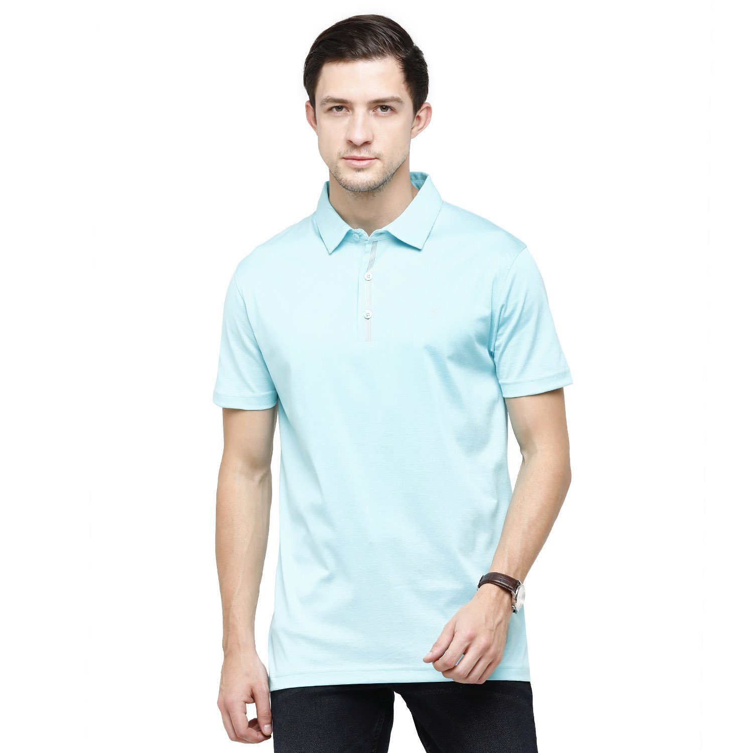 Classic Polo Mens Solid Polo Neck Half Sleeve Slim Fit 100% Cotton Turquoise Fashion T-Shirt ( UNICO - 13 B SF P ) T-shirt Classic Polo 
