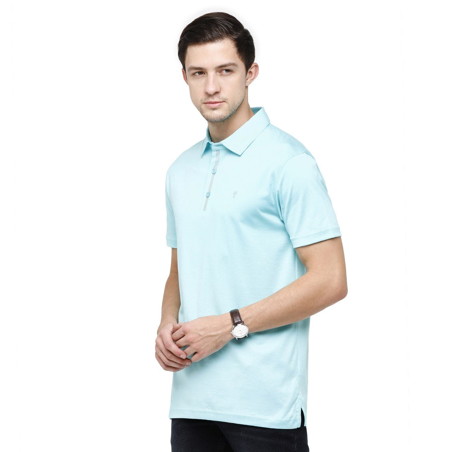 Classic Polo Mens Solid Polo Neck Half Sleeve Slim Fit 100% Cotton Turquoise Fashion T-Shirt ( UNICO - 13 B SF P ) T-shirt Classic Polo 