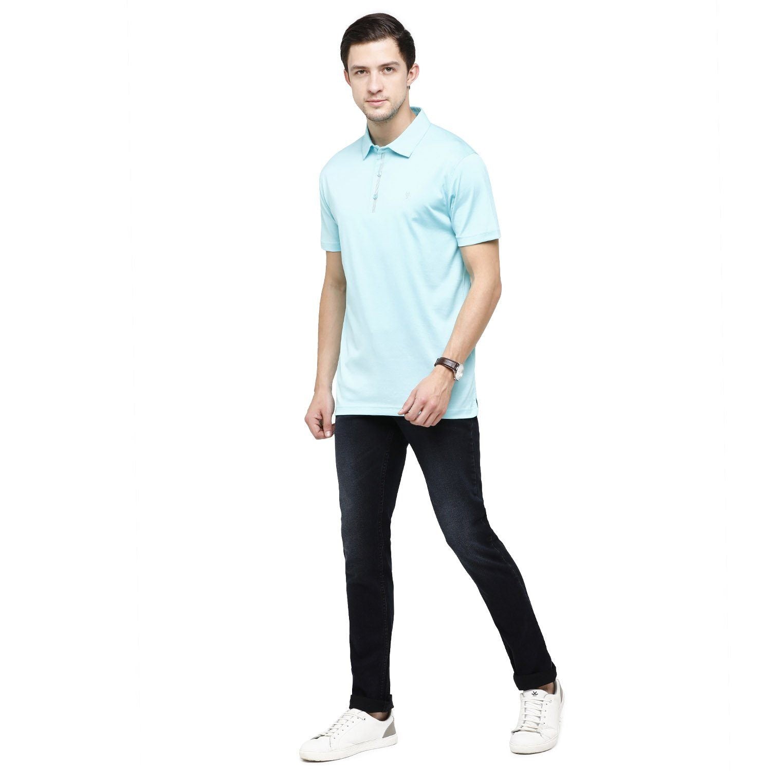 Classic Polo Mens Solid Polo Neck Half Sleeve Slim Fit 100% Cotton Turquoise Fashion T-Shirt ( UNICO - 13 B SF P ) T-shirt Classic Polo 