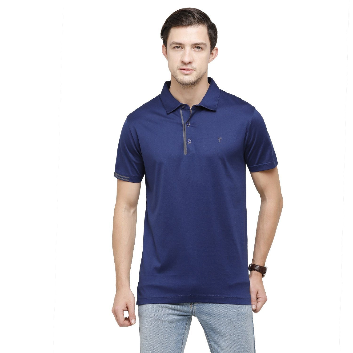 Classic Polo Mens Solid Polo Neck Half Sleeve Slim Fit 100% Cotton Navy Blue Fashion T-Shirt ( UNICO - 14 A SF P ) T-shirt Classic Polo 
