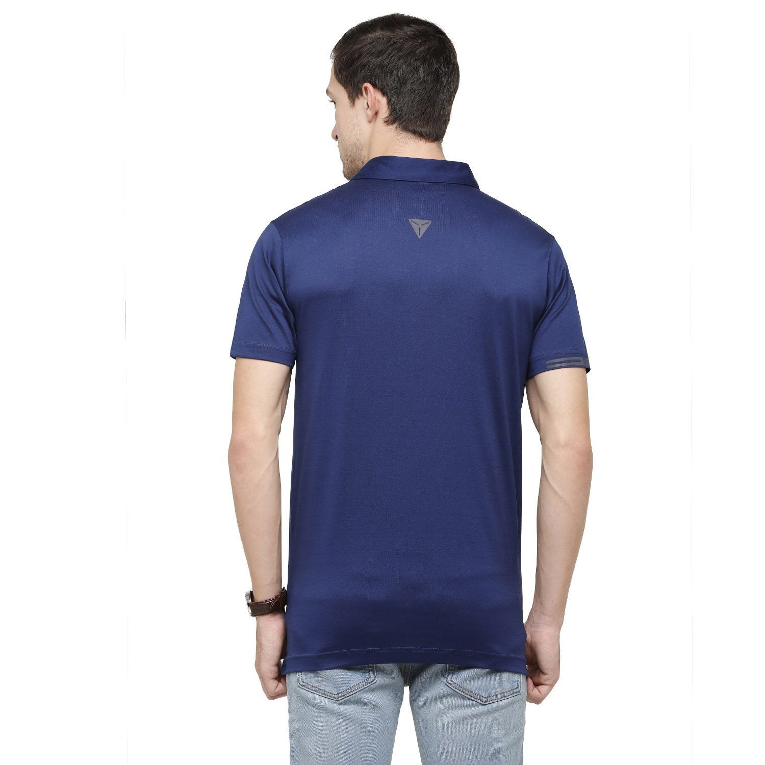 Classic Polo Mens Solid Polo Neck Half Sleeve Slim Fit 100% Cotton Navy Blue Fashion T-Shirt ( UNICO - 14 A SF P ) T-shirt Classic Polo 