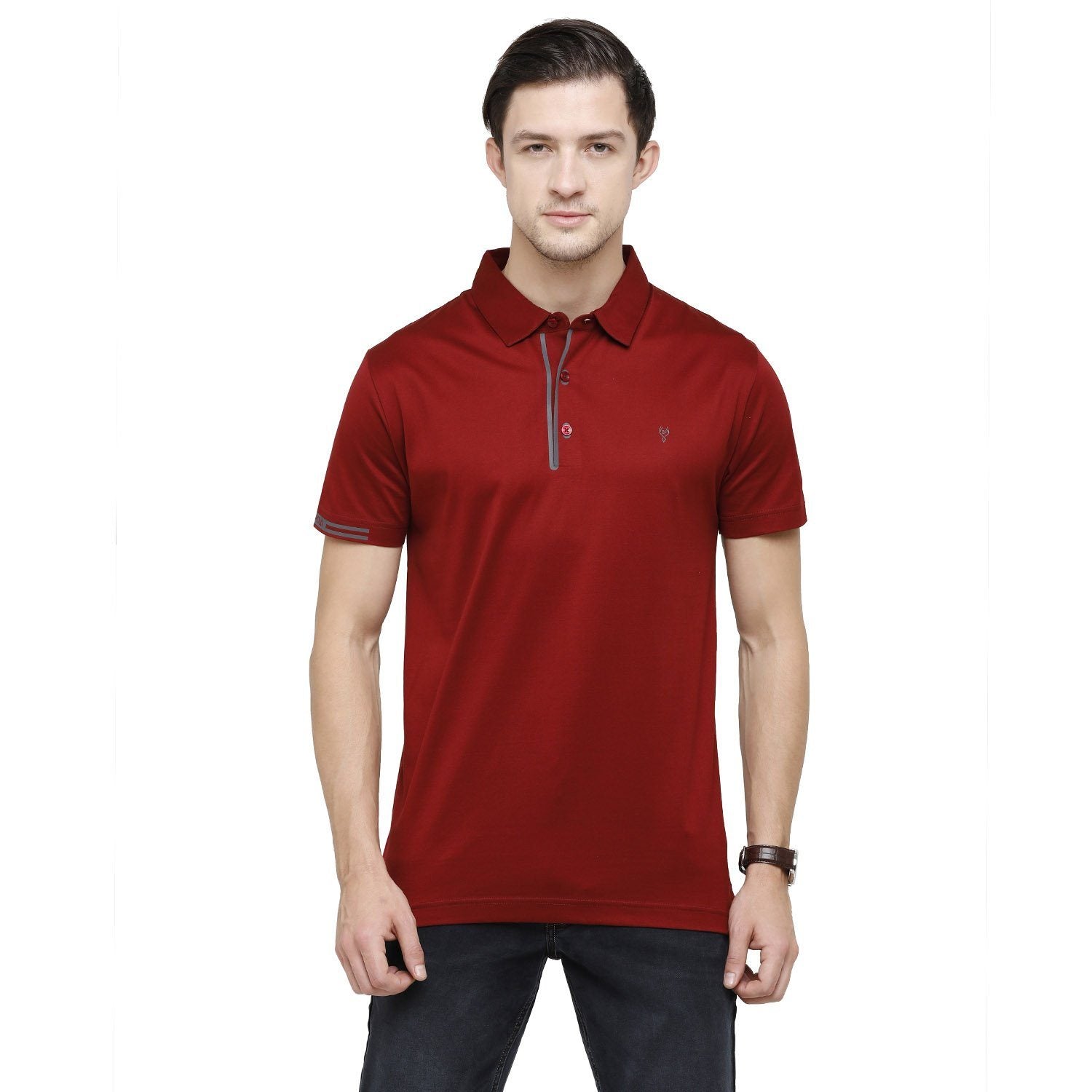 Classic Polo Mens Solid Polo Neck Half Sleeve Slim Fit 100% Cotton Maroon Fashion T-Shirt ( UNICO - 14 B SF P ) T-shirt Classic Polo 
