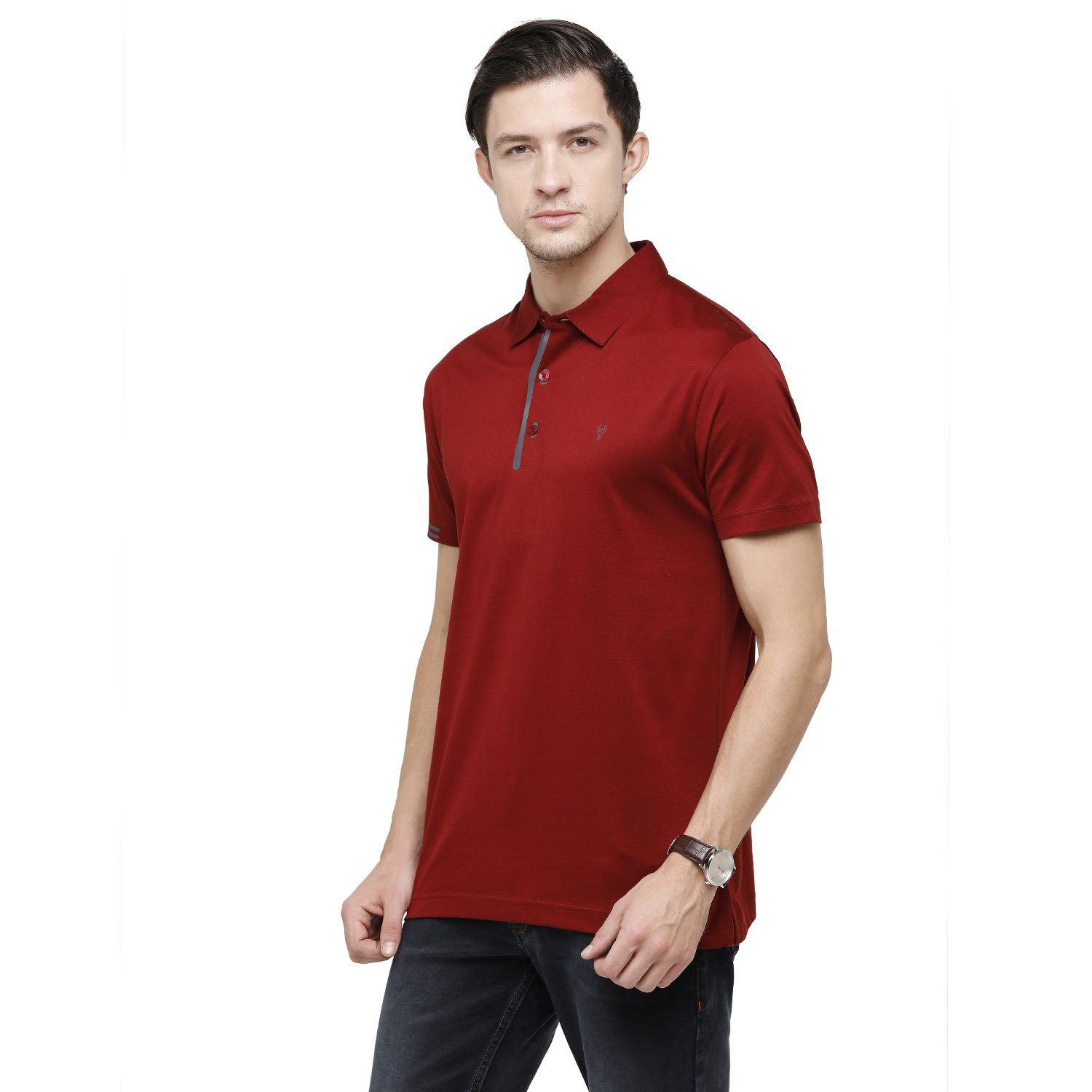 Classic Polo Mens Solid Polo Neck Half Sleeve Slim Fit 100% Cotton Maroon Fashion T-Shirt ( UNICO - 14 B SF P ) T-shirt Classic Polo 