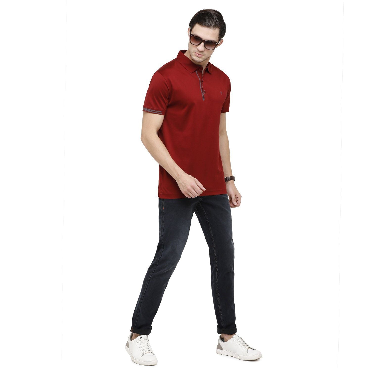 Classic Polo Mens Solid Polo Neck Half Sleeve Slim Fit 100% Cotton Maroon Fashion T-Shirt ( UNICO - 14 B SF P ) T-shirt Classic Polo 