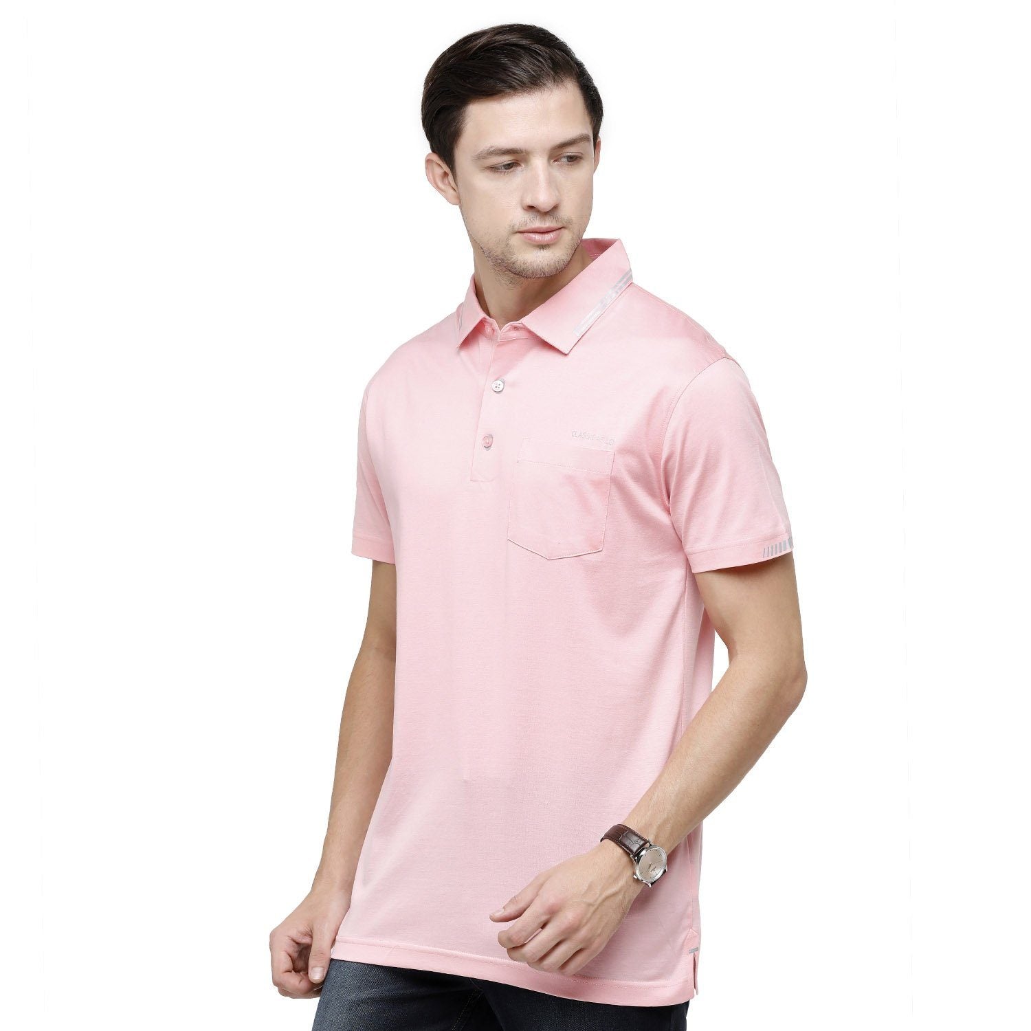 Classic Polo Mens Solid Polo Neck Half Sleeve Slim Fit 100% Cotton Pink Fashion T-Shirt ( UNICO - 15 A SF P ) T-shirt Classic Polo 