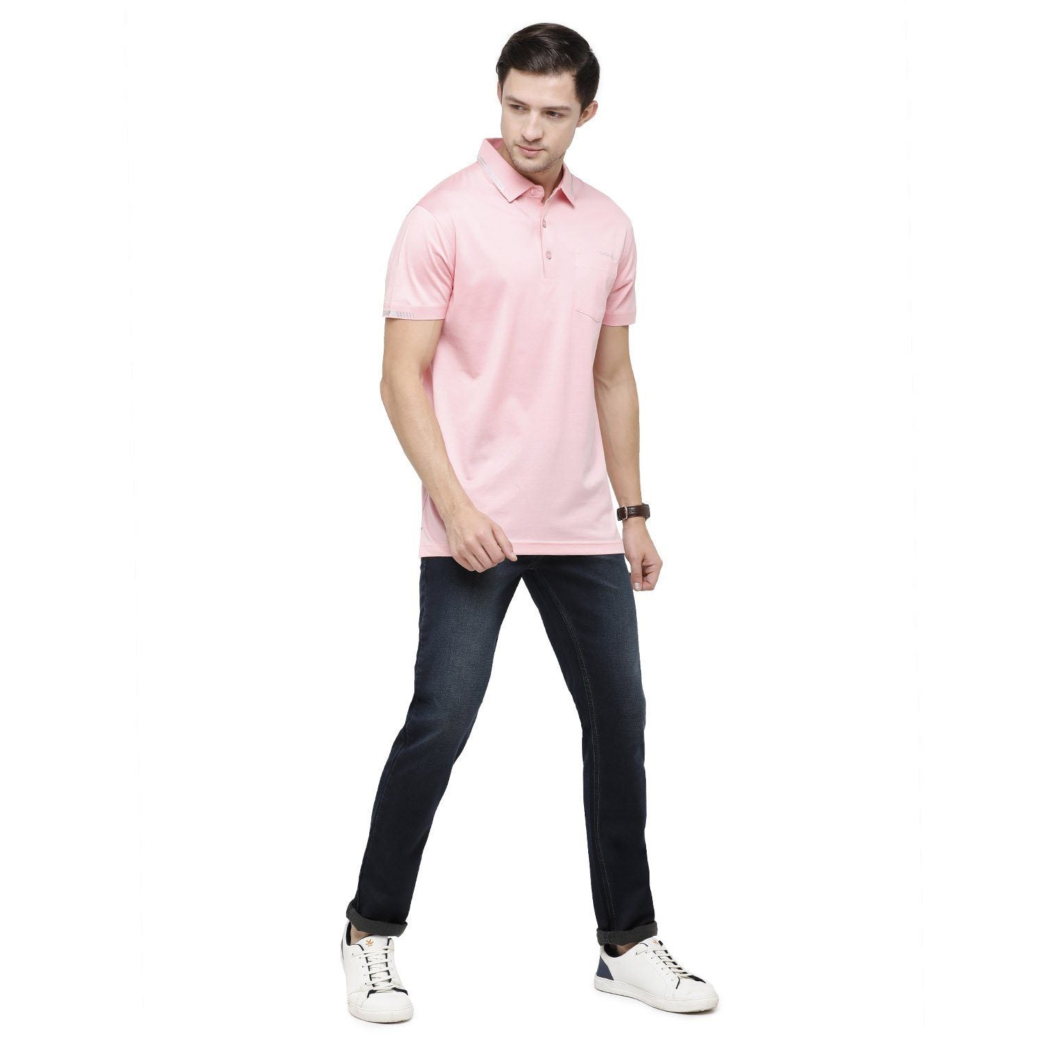 Classic Polo Mens Solid Polo Neck Half Sleeve Slim Fit 100% Cotton Pink Fashion T-Shirt ( UNICO - 15 A SF P ) T-shirt Classic Polo 