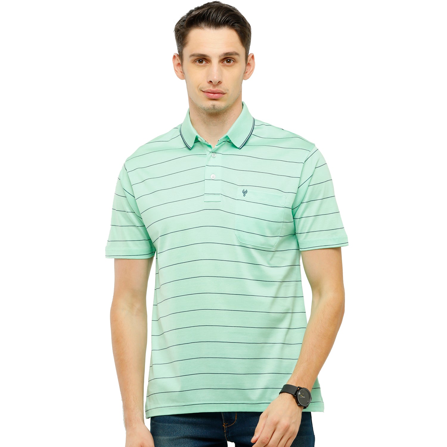 Classic Polo Men's Striped Authentic Fit Half Sleeve Premium L.Blue Stripe T-Shirt - Ultimo -260 A T-shirt Classic Polo 
