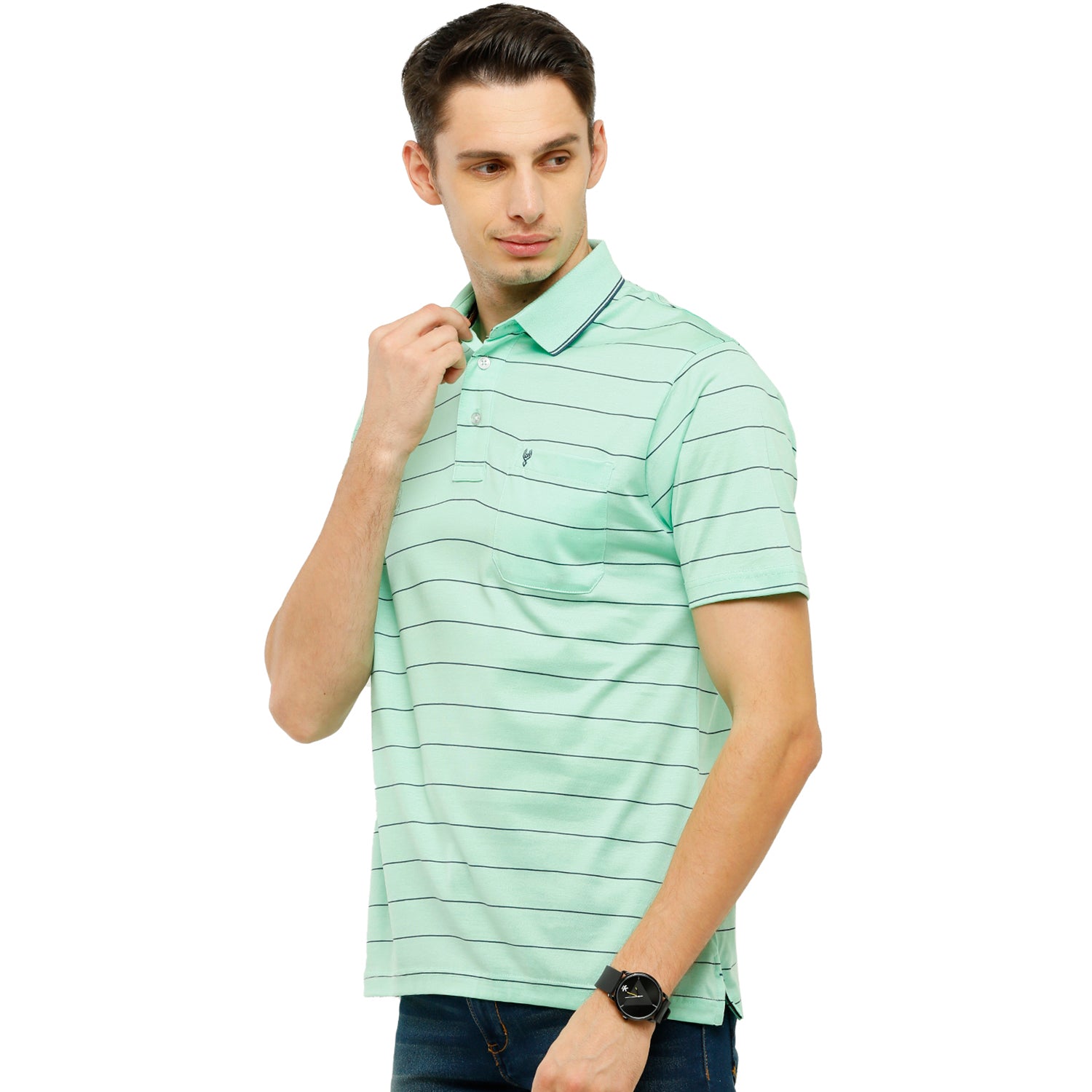 Classic Polo Men's Striped Authentic Fit Half Sleeve Premium L.Blue Stripe T-Shirt - Ultimo -260 A T-shirt Classic Polo 