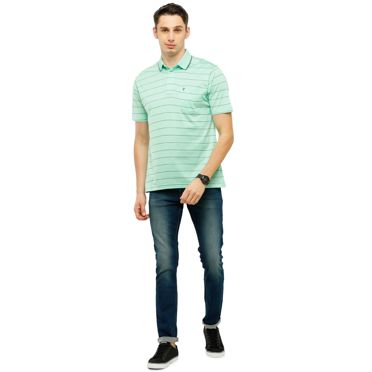 Classic Polo Men's Striped Authentic Fit Half Sleeve Premium L.Blue Stripe T-Shirt - Ultimo -260 A T-shirt Classic Polo 