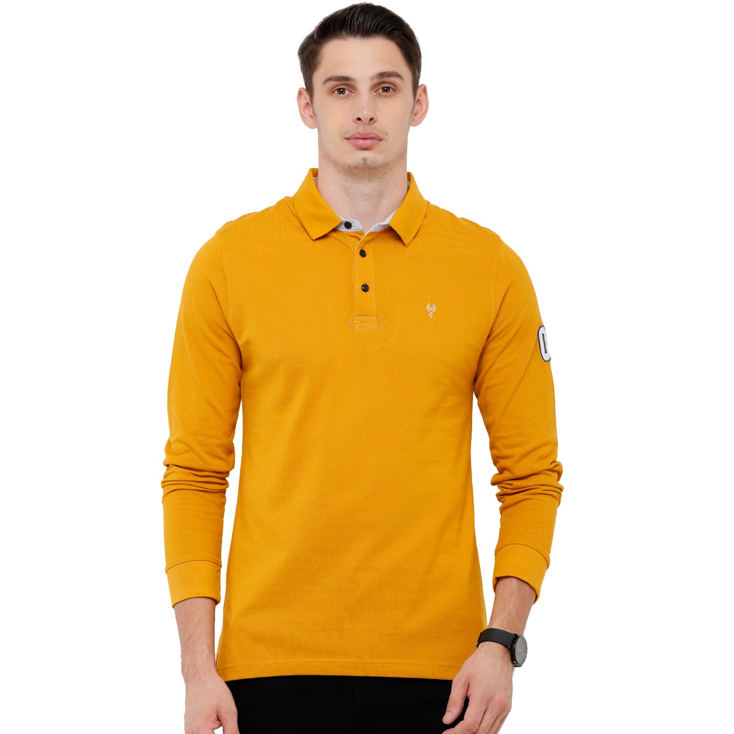 Classic Polo Men's Yellow Solid Polo Full Sleeve Slim Fit T-Shirt - VERNO - 251 B SF P T-shirt Classic Polo 