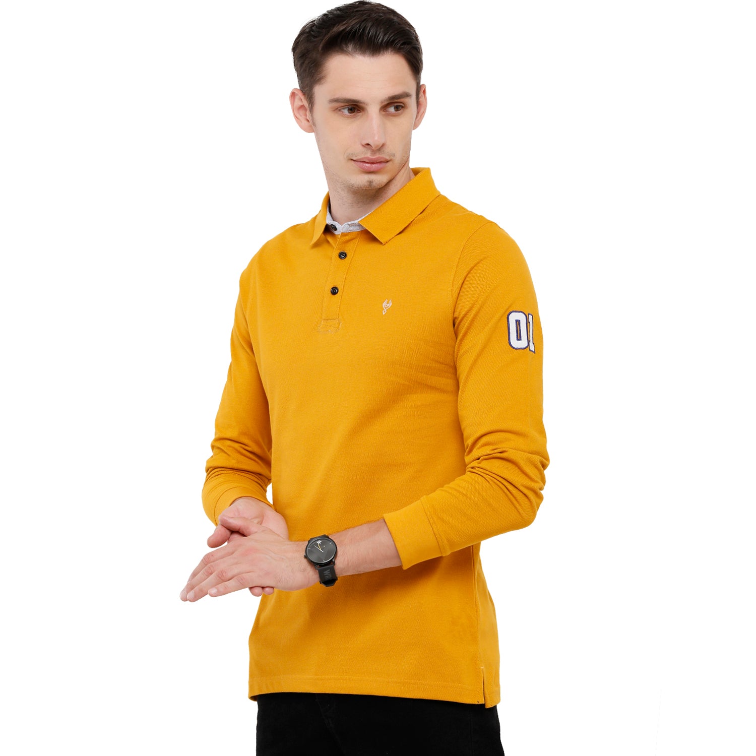 Classic Polo Men's Yellow Solid Polo Full Sleeve Slim Fit T-Shirt - VERNO - 251 B SF P T-shirt Classic Polo 