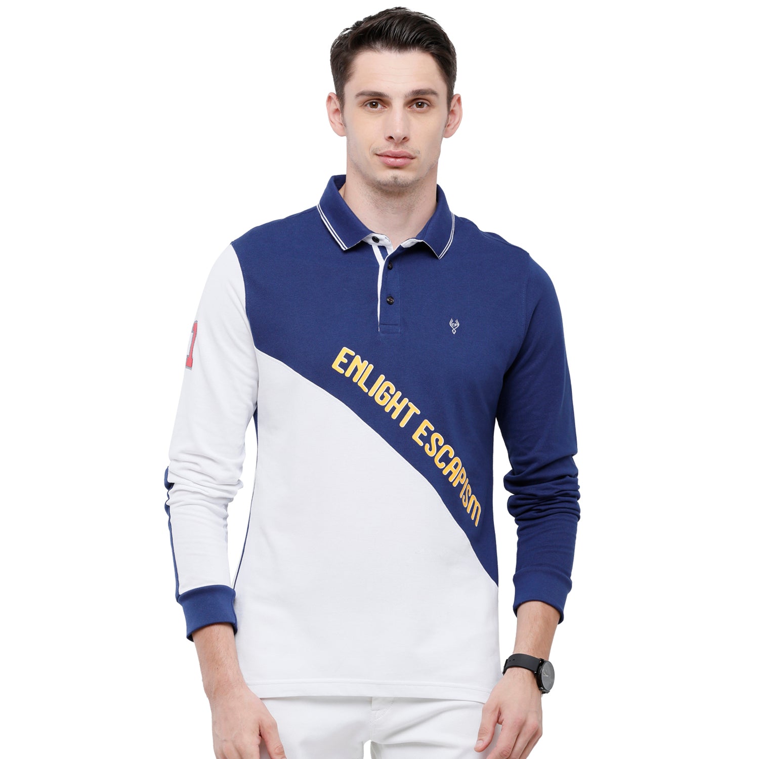 Classic Polo Men's Blue & White Polo Full Sleeve Slim Fit T-Shirt - VERNO - 255 B SF P T-shirt Classic Polo 
