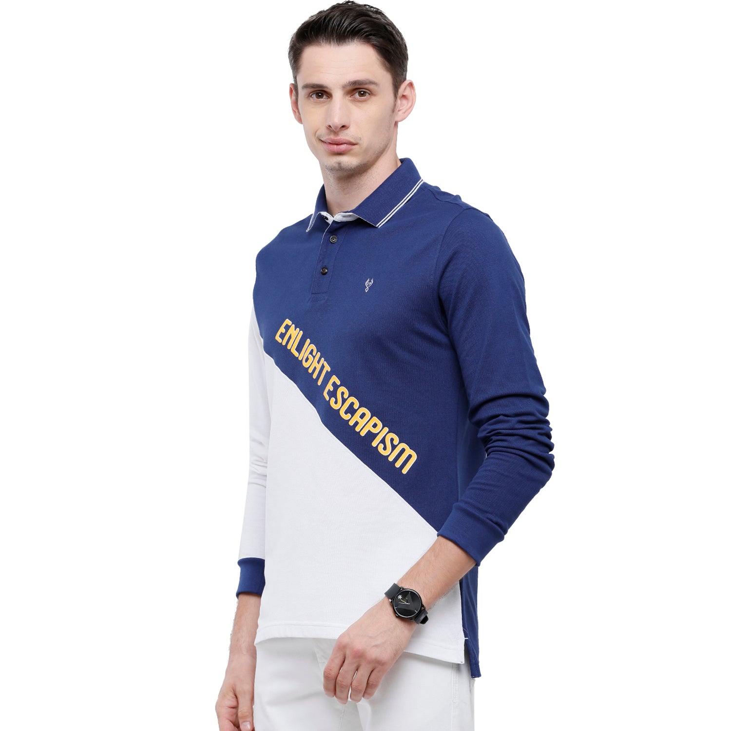 Classic Polo Men's Blue & White Polo Full Sleeve Slim Fit T-Shirt - VERNO - 255 B SF P T-shirt Classic Polo 