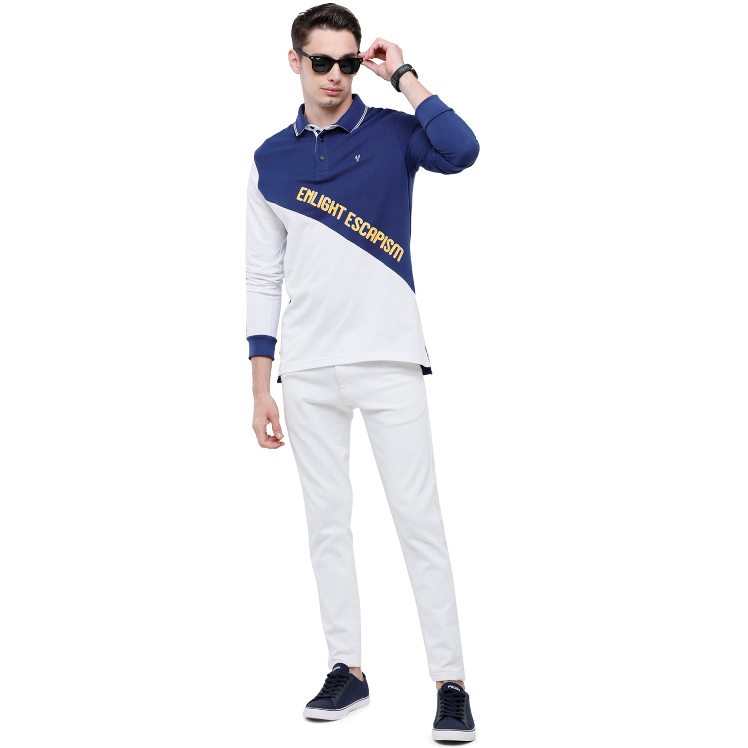 Classic Polo Men's Blue & White Polo Full Sleeve Slim Fit T-Shirt - VERNO - 255 B SF P T-shirt Classic Polo 