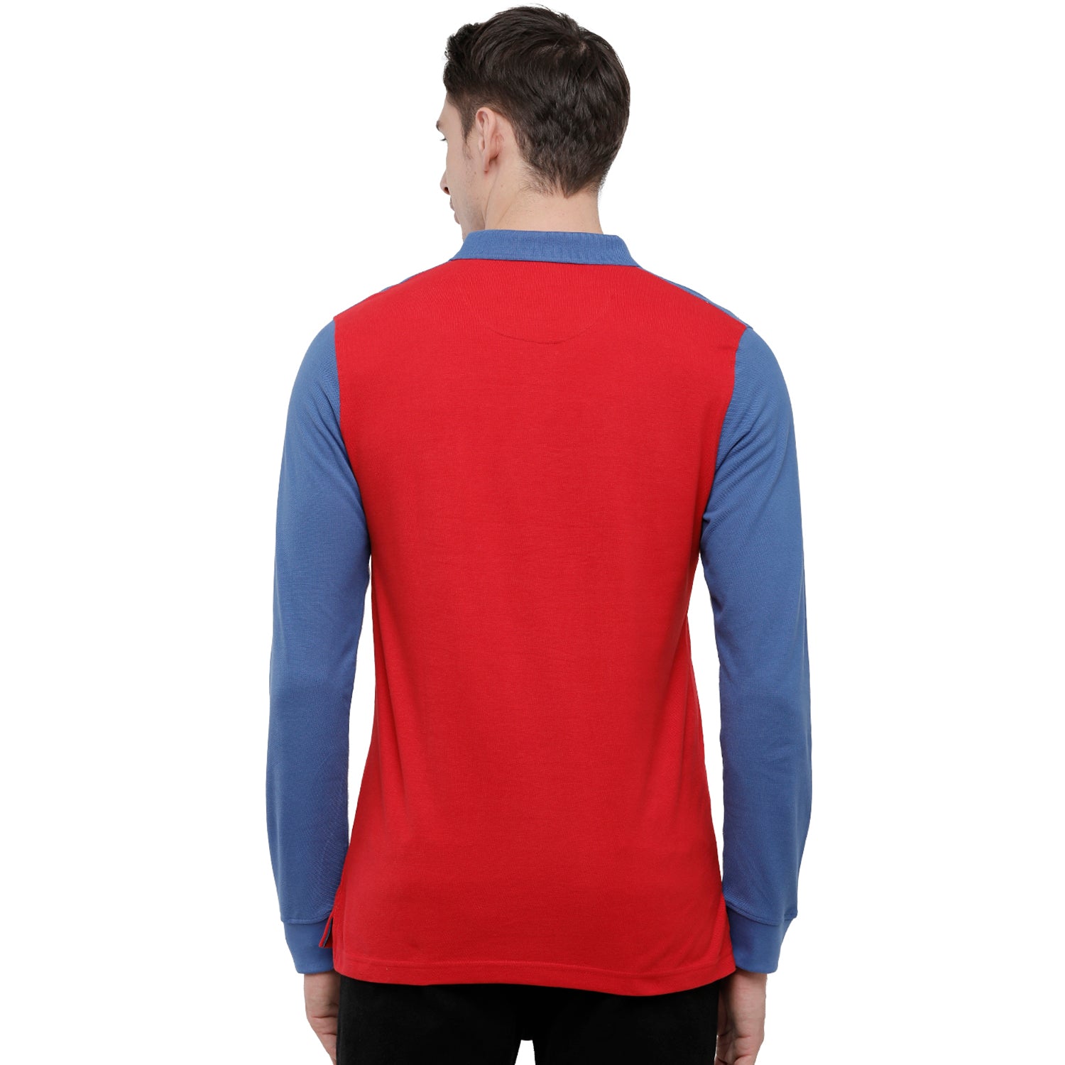 Classic Polo Men's Red & Blue Color Block Polo Full Sleeve Slim Fit T-Shirt - VERNO - 258 B SF P T-shirt Classic Polo 
