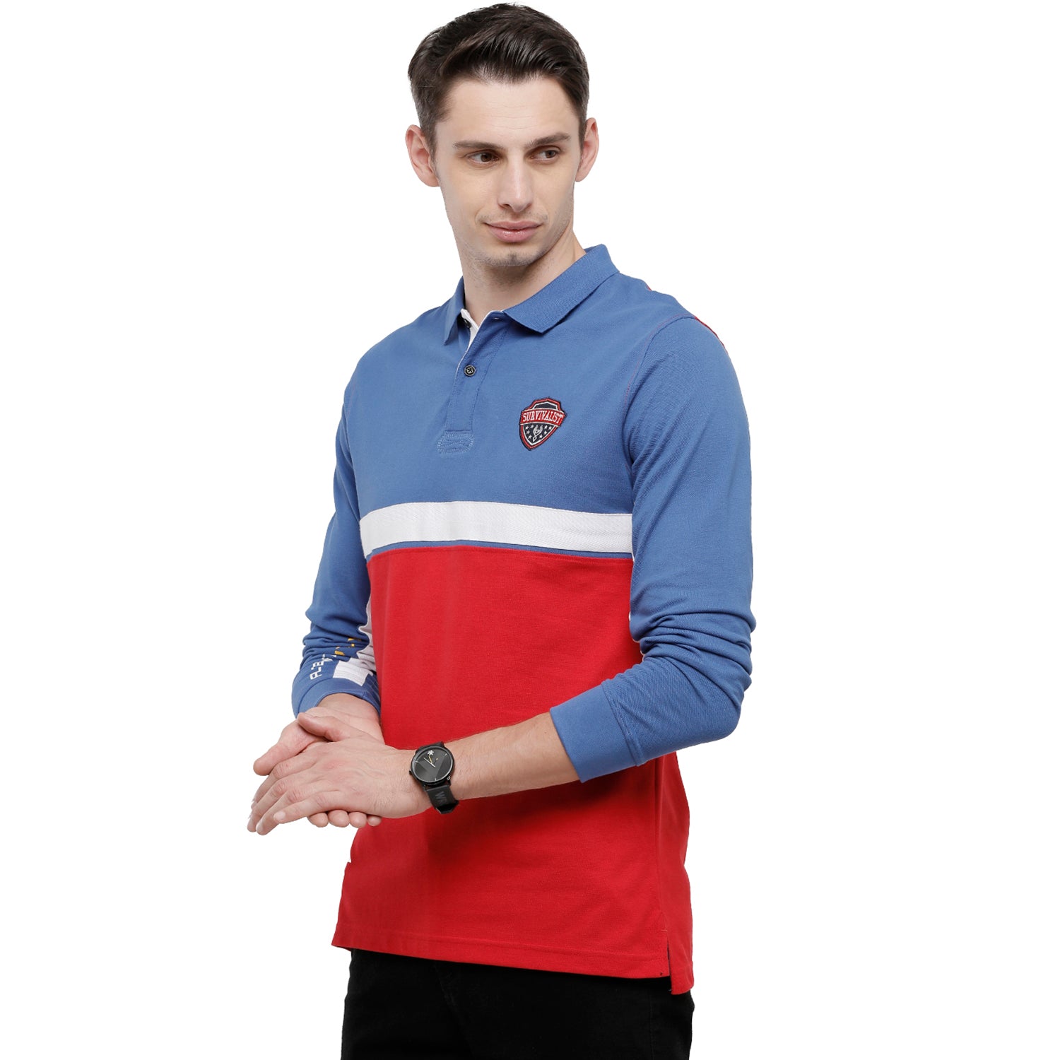 Classic Polo Men's Red & Blue Color Block Polo Full Sleeve Slim Fit T-Shirt - VERNO - 258 B SF P T-shirt Classic Polo 