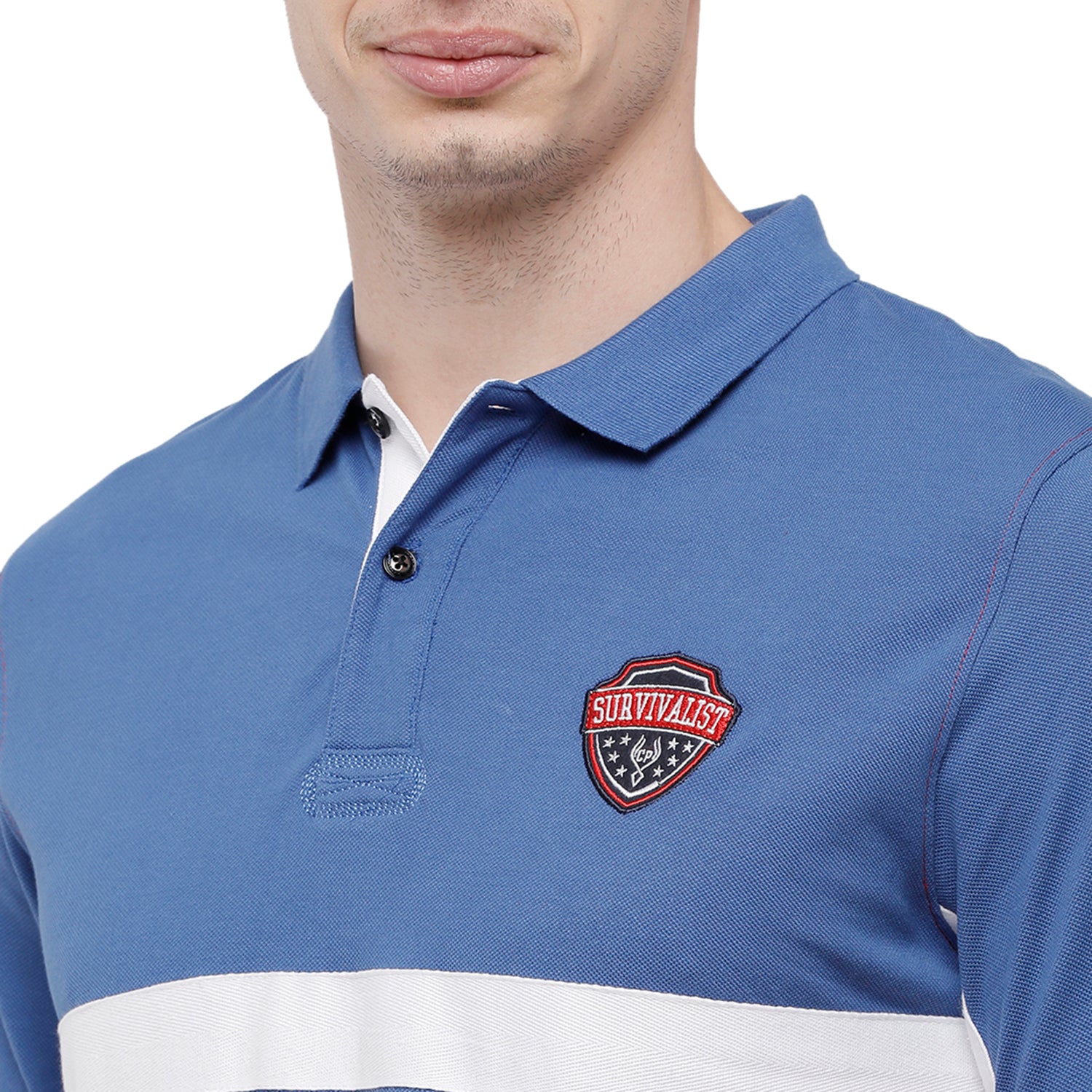 Classic Polo Men's Red & Blue Color Block Polo Full Sleeve Slim Fit T-Shirt - VERNO - 258 B SF P T-shirt Classic Polo 