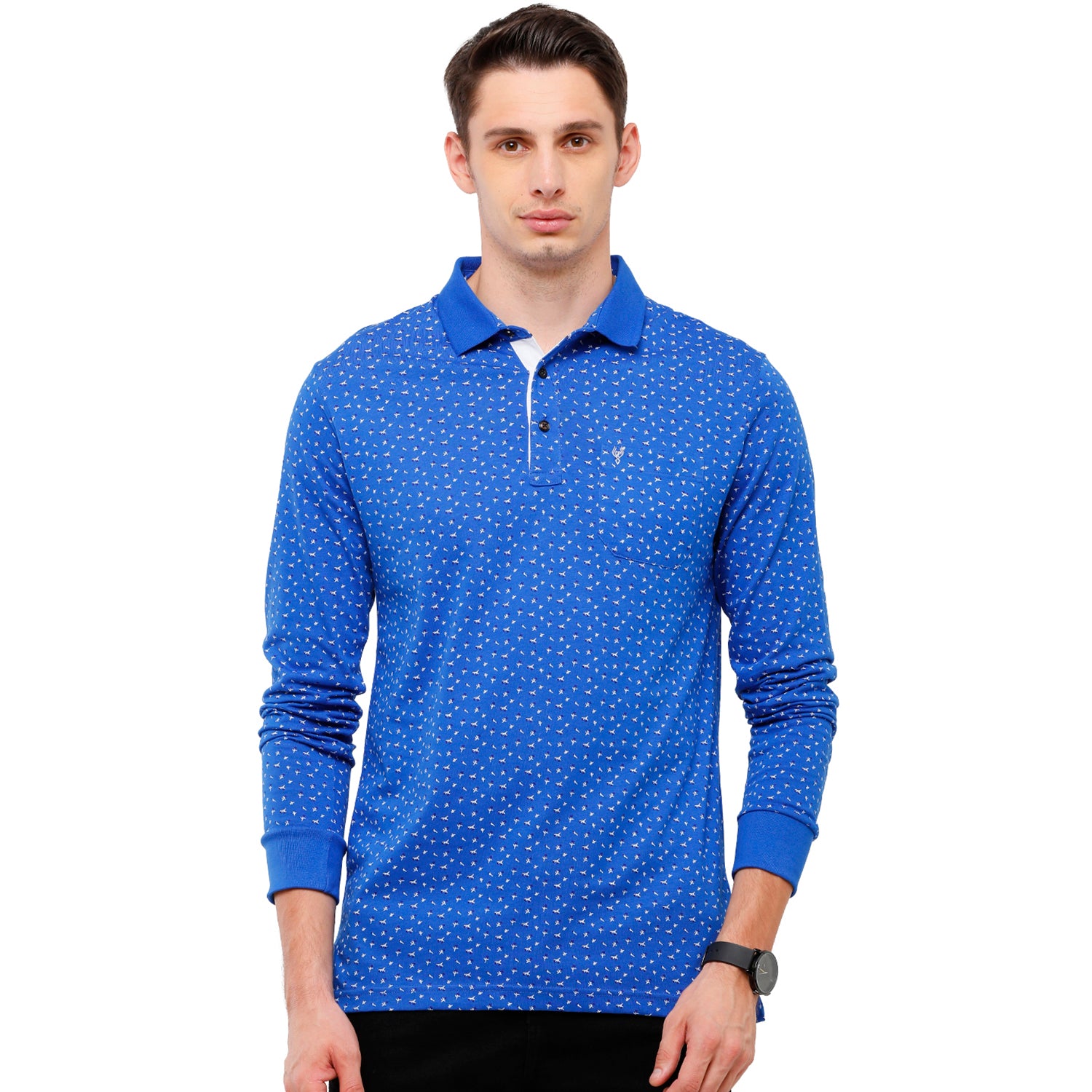 Classic Polo Men's Indigo Blue Printed Polo Full Sleeve Slim Fit T-Shirt - VERNO - 260 A SF P T-shirt Classic Polo 