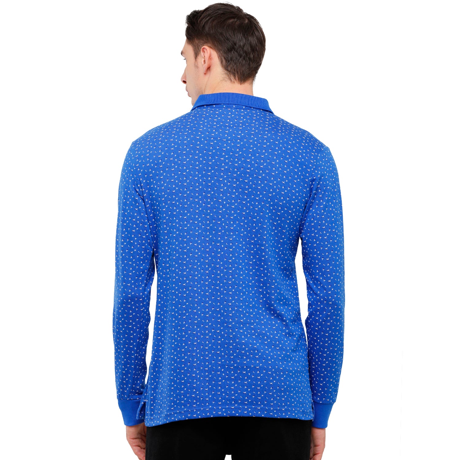 Classic Polo Men's Indigo Blue Printed Polo Full Sleeve Slim Fit T-Shirt - VERNO - 260 A SF P T-shirt Classic Polo 