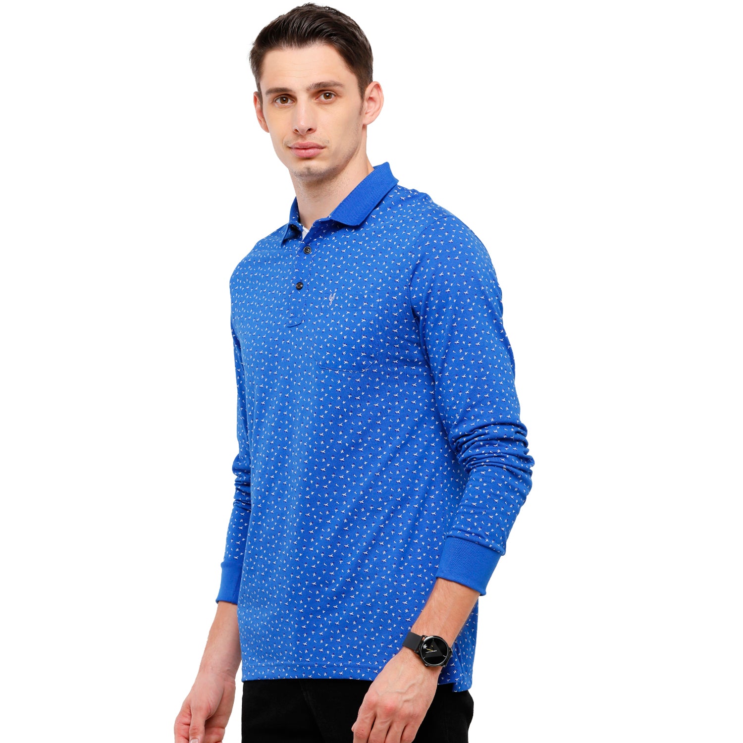 Classic Polo Men's Indigo Blue Printed Polo Full Sleeve Slim Fit T-Shirt - VERNO - 260 A SF P T-shirt Classic Polo 