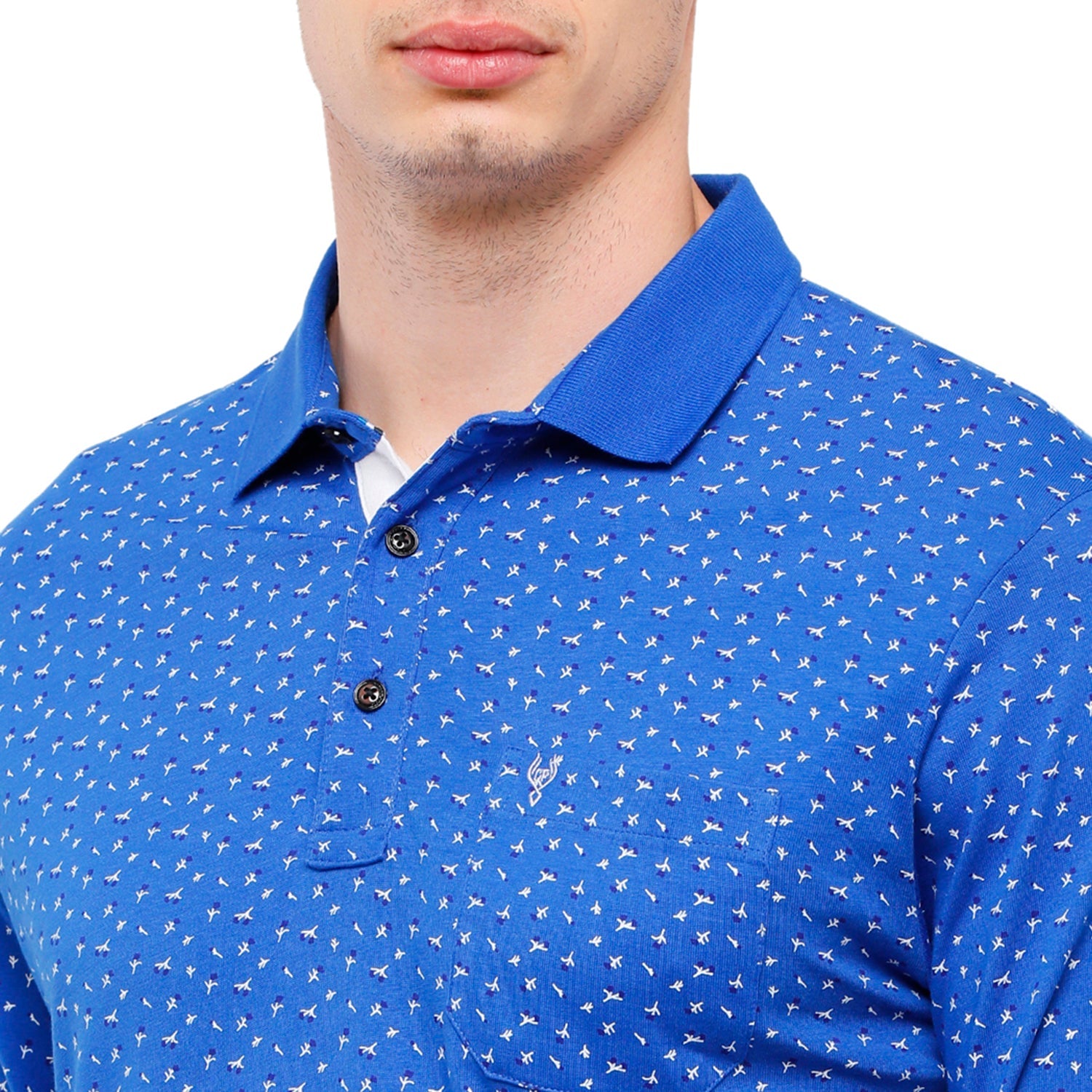 Classic Polo Men's Indigo Blue Printed Polo Full Sleeve Slim Fit T-Shirt - VERNO - 260 A SF P T-shirt Classic Polo 