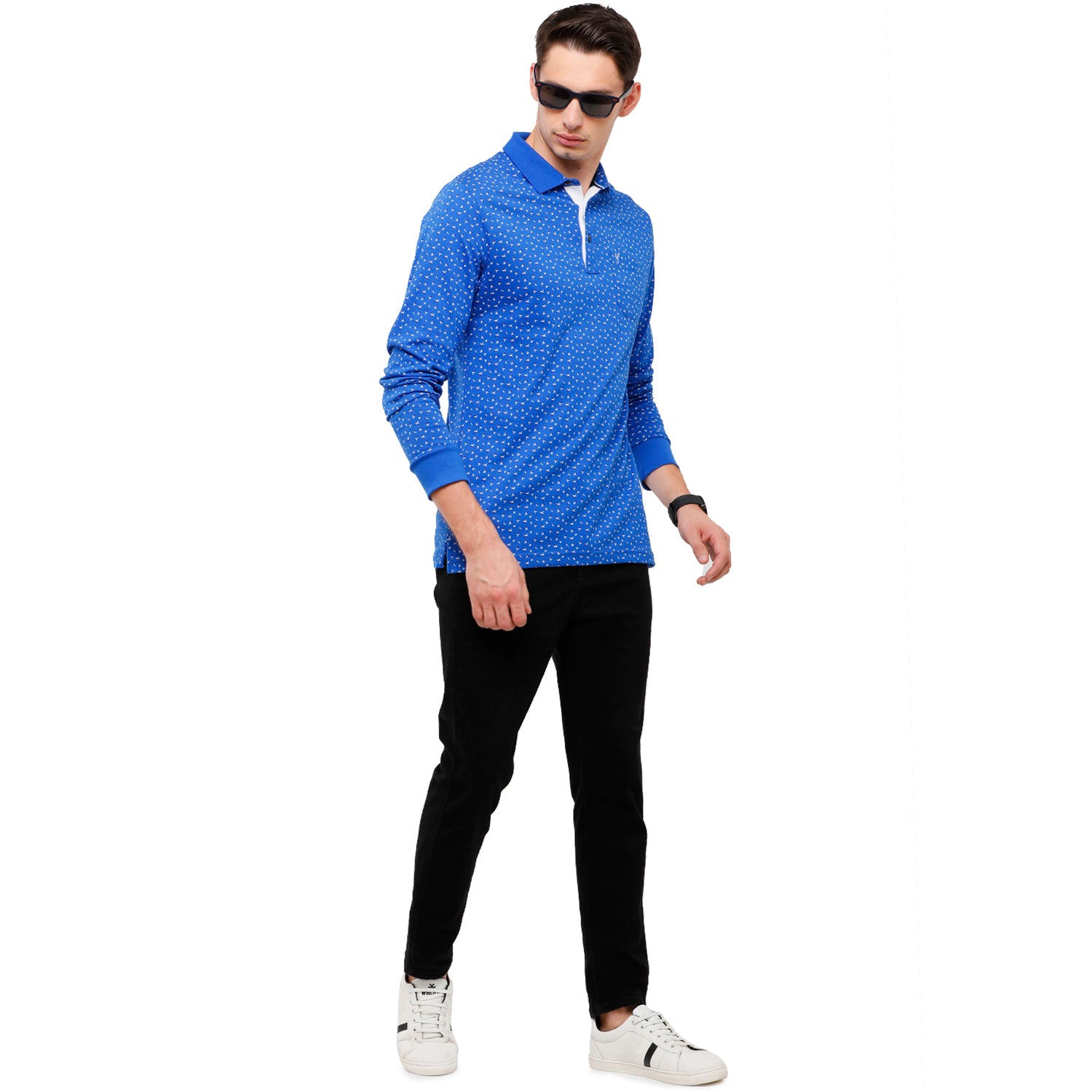 Classic Polo Men's Indigo Blue Printed Polo Full Sleeve Slim Fit T-Shirt - VERNO - 260 A SF P T-shirt Classic Polo 