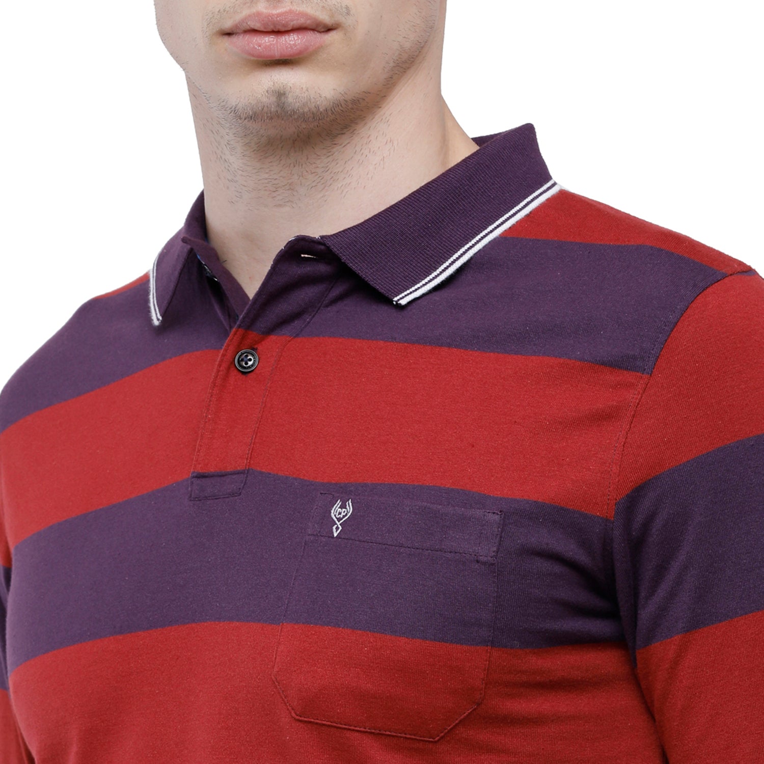 Classic Polo Men's Red & Blue Striped Polo Full Sleeve Slim Fit T-Shirt - VERNO - 262 A SF P T-shirt Classic Polo 