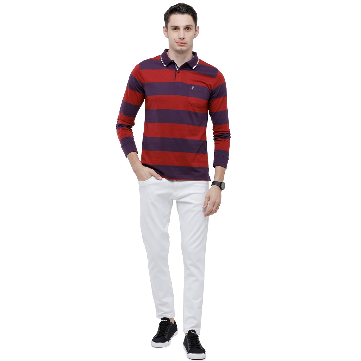 Classic Polo Men's Red & Blue Striped Polo Full Sleeve Slim Fit T-Shirt - VERNO - 262 A SF P T-shirt Classic Polo 