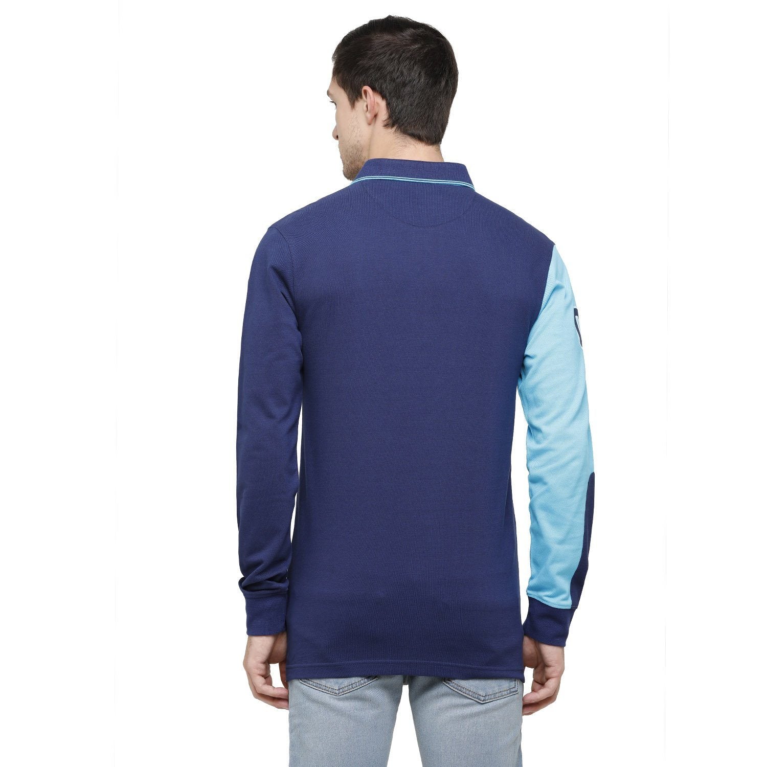 Classic Polo Men's Blue Color Block Polo Full Sleeve Slim Fit T-Shirt - VERNO - 255 A SF P T-shirt Classic Polo 