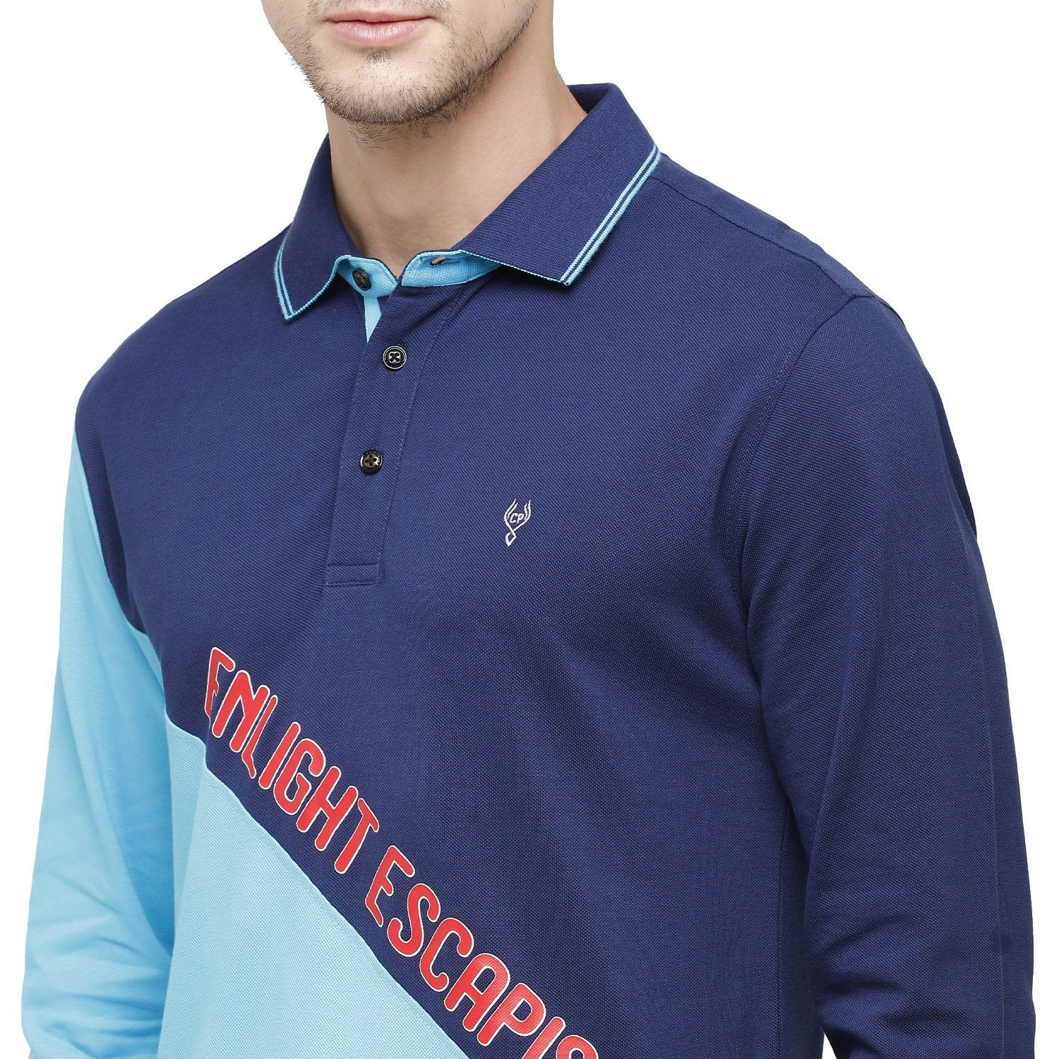 Classic Polo Men's Blue Color Block Polo Full Sleeve Slim Fit T-Shirt - VERNO - 255 A SF P T-shirt Classic Polo 