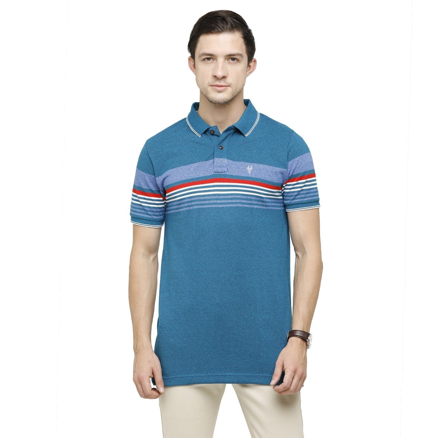 Classic Polo Mens Striped Polo Neck Half Sleeve Slim Fit 100% Cotton Blue Fashion T-Shirt ( VTA - 162 A SF P ) T-shirt Classic Polo 