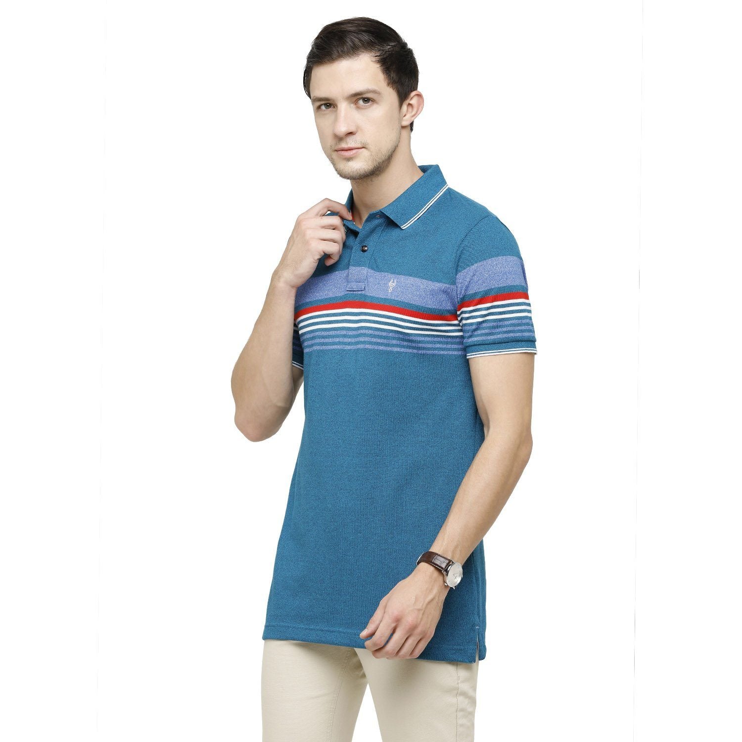 Classic Polo Mens Striped Polo Neck Half Sleeve Slim Fit 100% Cotton Blue Fashion T-Shirt ( VTA - 162 A SF P ) T-shirt Classic Polo 