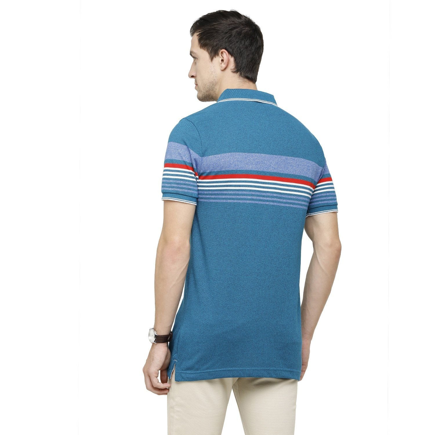Classic Polo Mens Striped Polo Neck Half Sleeve Slim Fit 100% Cotton Blue Fashion T-Shirt ( VTA - 162 A SF P ) T-shirt Classic Polo 