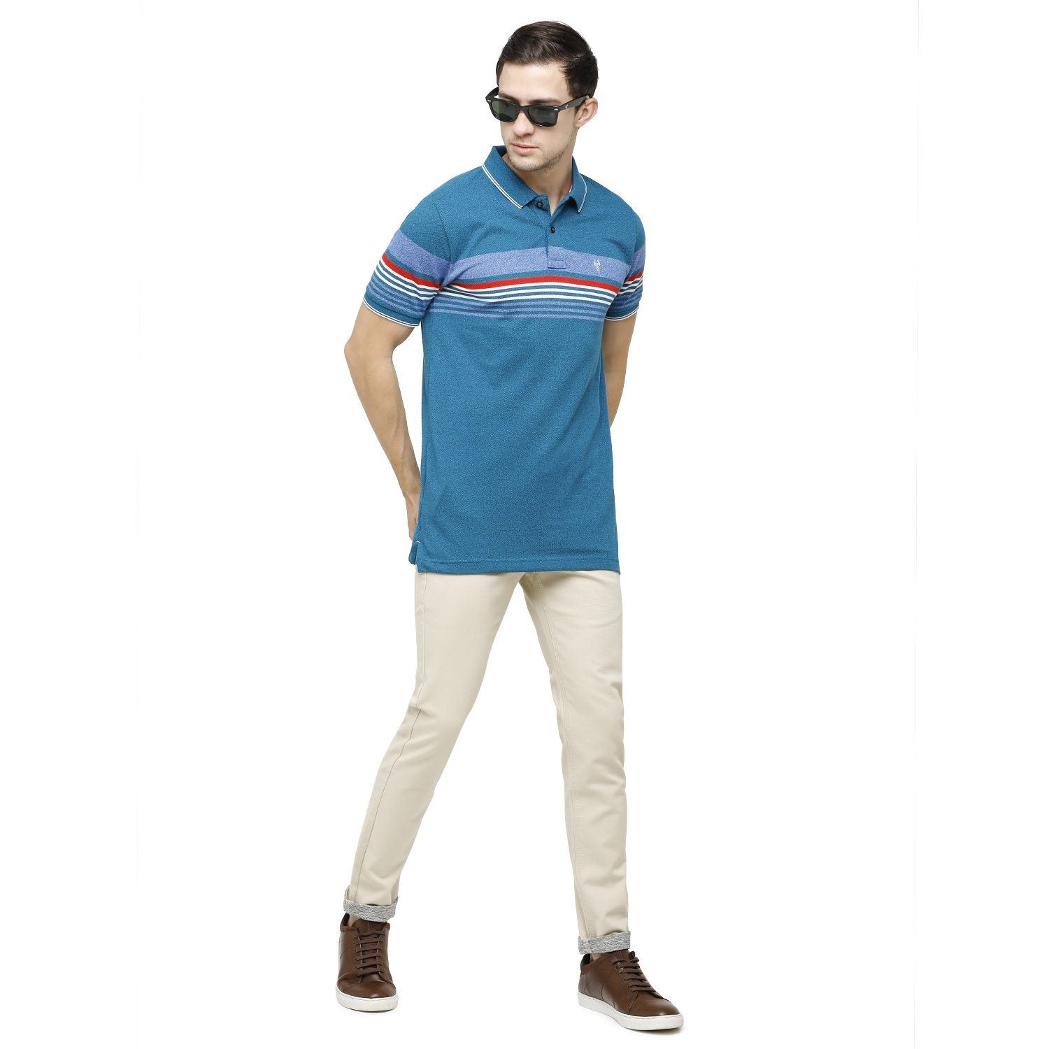 Classic Polo Mens Striped Polo Neck Half Sleeve Slim Fit 100% Cotton Blue Fashion T-Shirt ( VTA - 162 A SF P ) T-shirt Classic Polo 