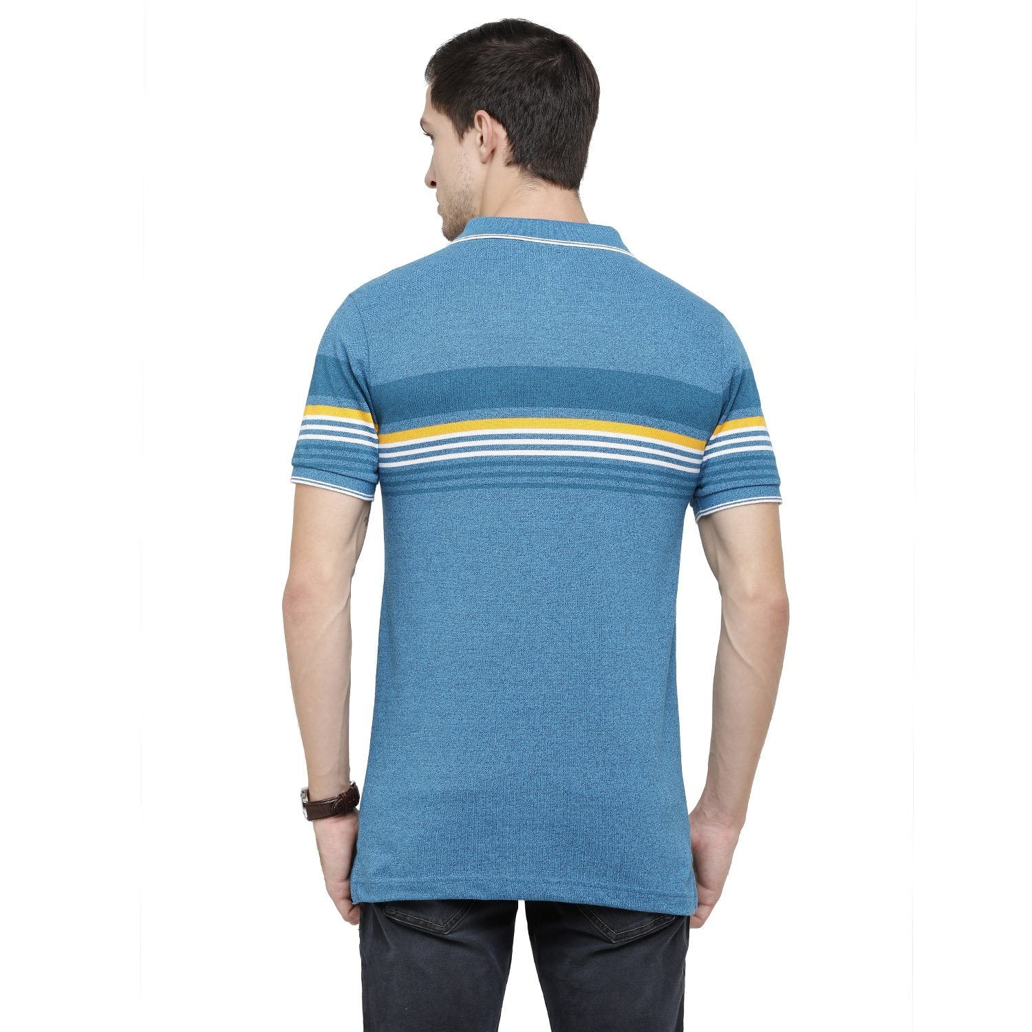 Classic Polo Mens Striped Polo Neck Half Sleeve Slim Fit 100% Cotton Blue Fashion T-Shirt ( VTA - 162 B SF P ) T-shirt Classic Polo 