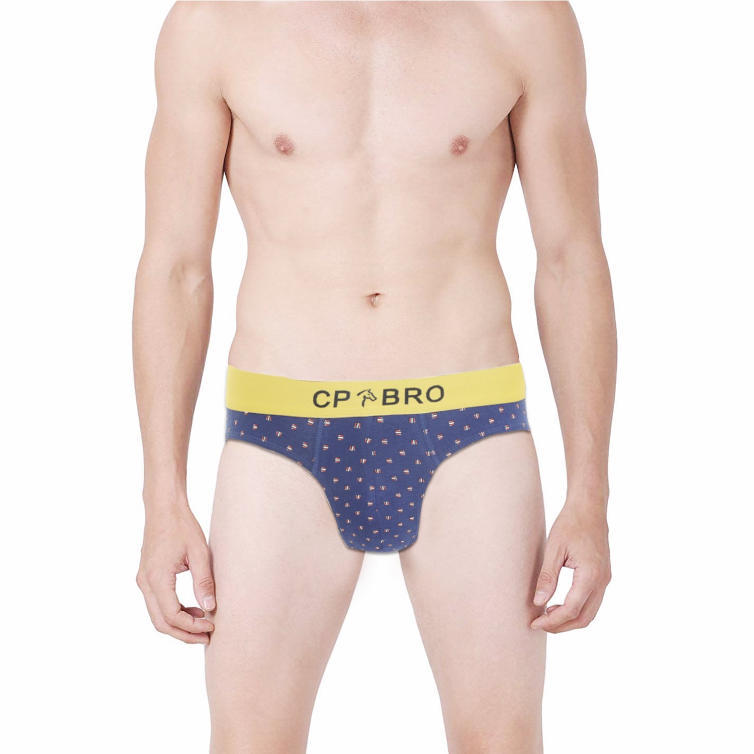 Printed Briefs with Exposed Waistband - Blue With Yellow Print IG/UG Classic Polo 