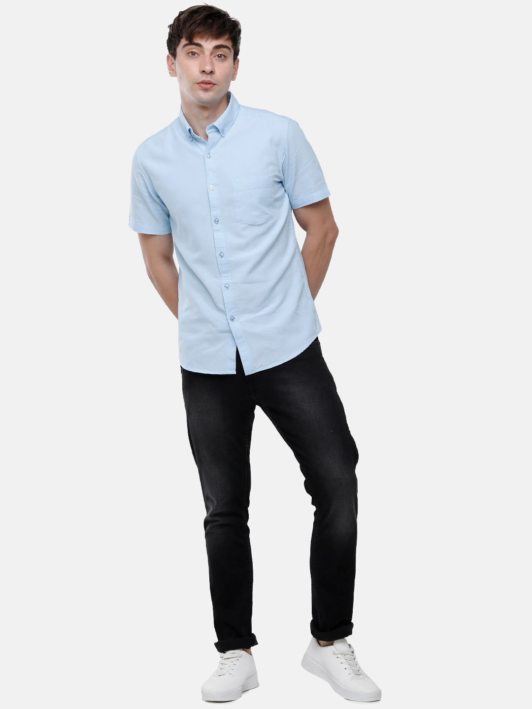 Classic Polo Men's Cotton Light Blue Solid Half Sleeve Shirt - Enzo-L.Blue-Mf-Hs