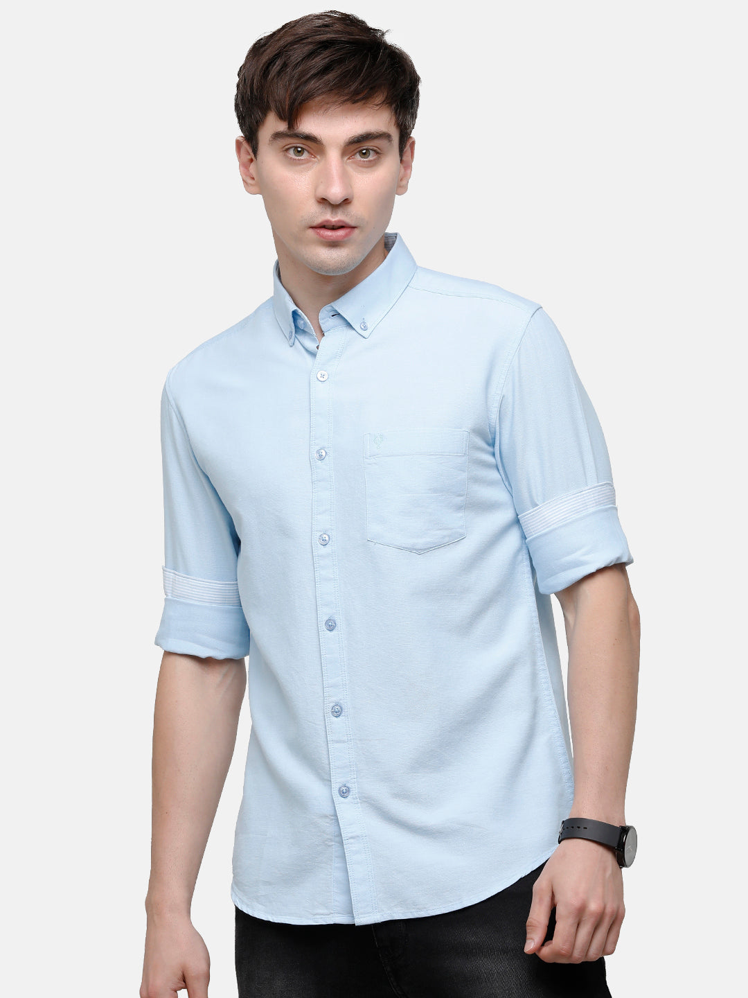 Classic Polo Men's Cotton Light Blue Solid Full Sleeve Shirt - Enzo ...