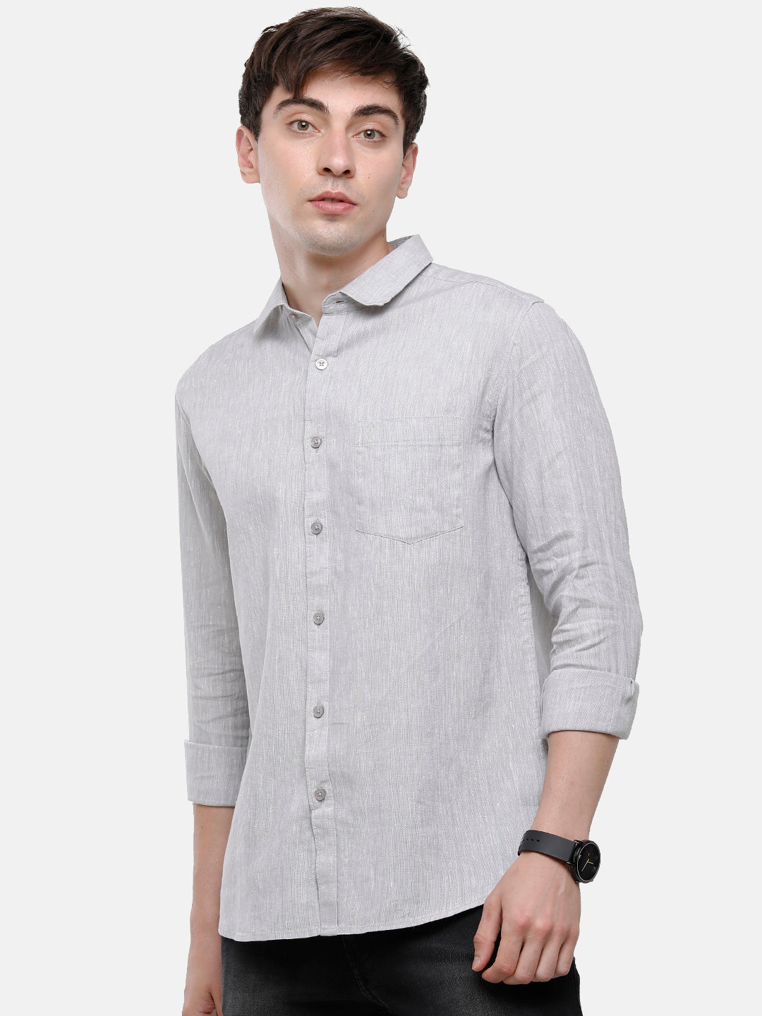 Classic Polo Mens Grey Linen Cotton Woven Shirt - Porsh Grey FS
