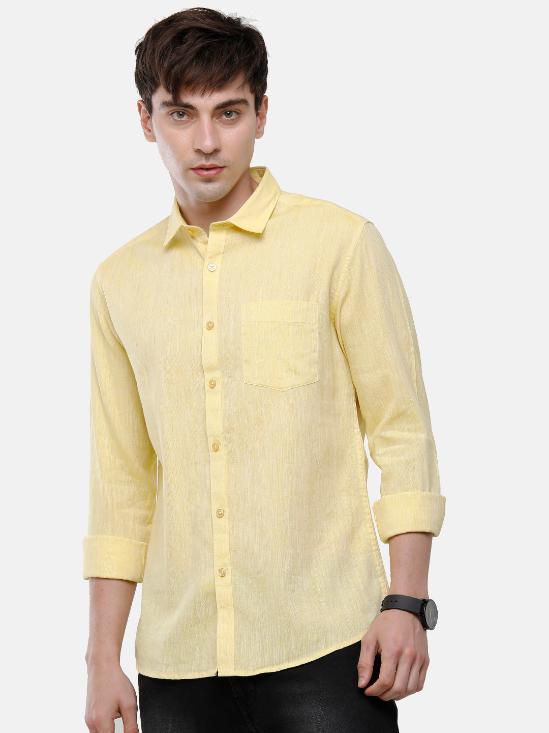 Classic Polo Mens Slim Fit Polo Neck Yellow Woven Shirt - Porsh-Yellow FS