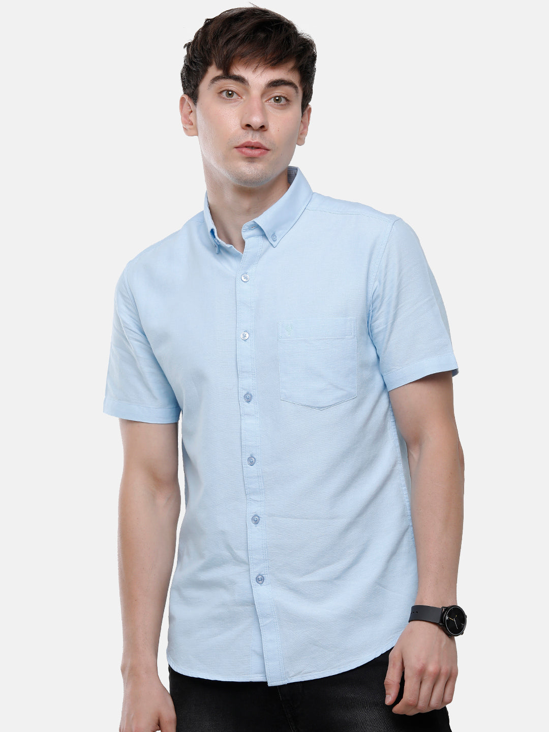 Classic Polo Men's Cotton Light Blue Solid Half Sleeve Shirt - Enzo-L.Blue-Mf-Hs