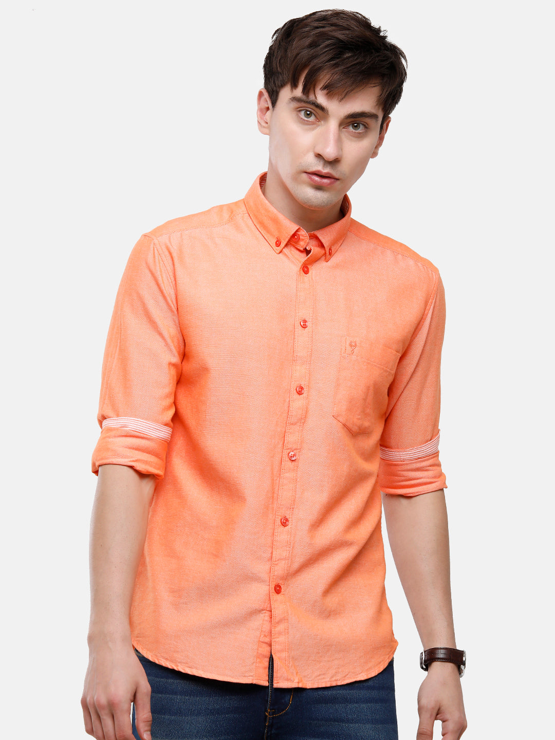 Classic Polo Men's Cotton Orange Solid Full Sleeve Shirt - Enzo-Orange-Fs
