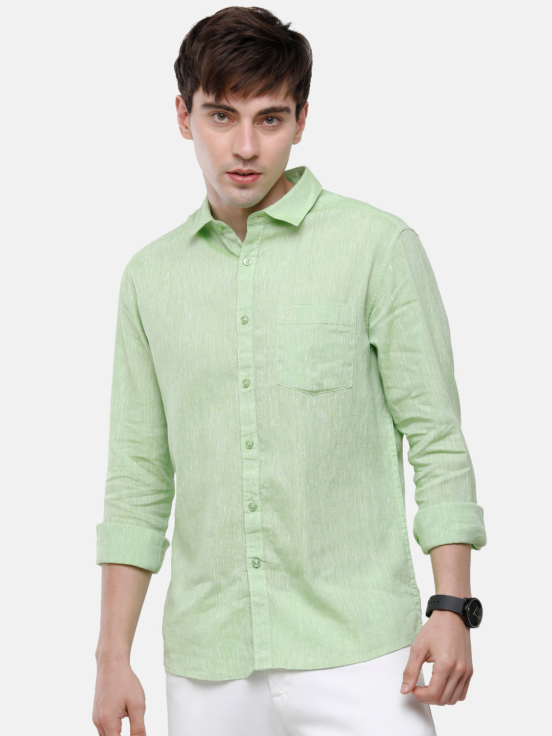 Classic Polo Mens Green Linen Cotton Woven Shirt - Porsh Green FS